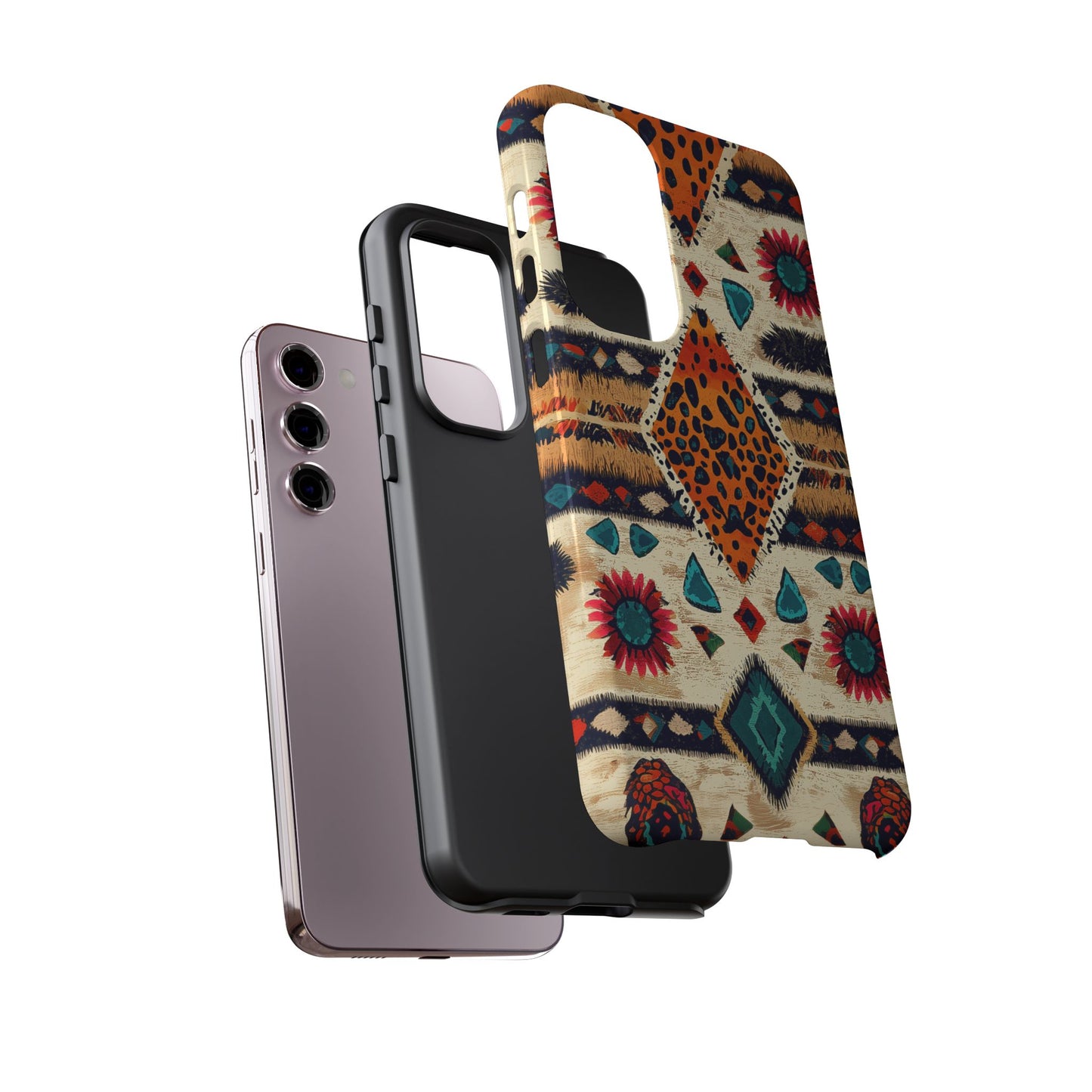 Wild Boho Leopard Print & Floral Tough Samsung Galaxy  Case – Eclectic Tribal Design, Dual-Layer Protection