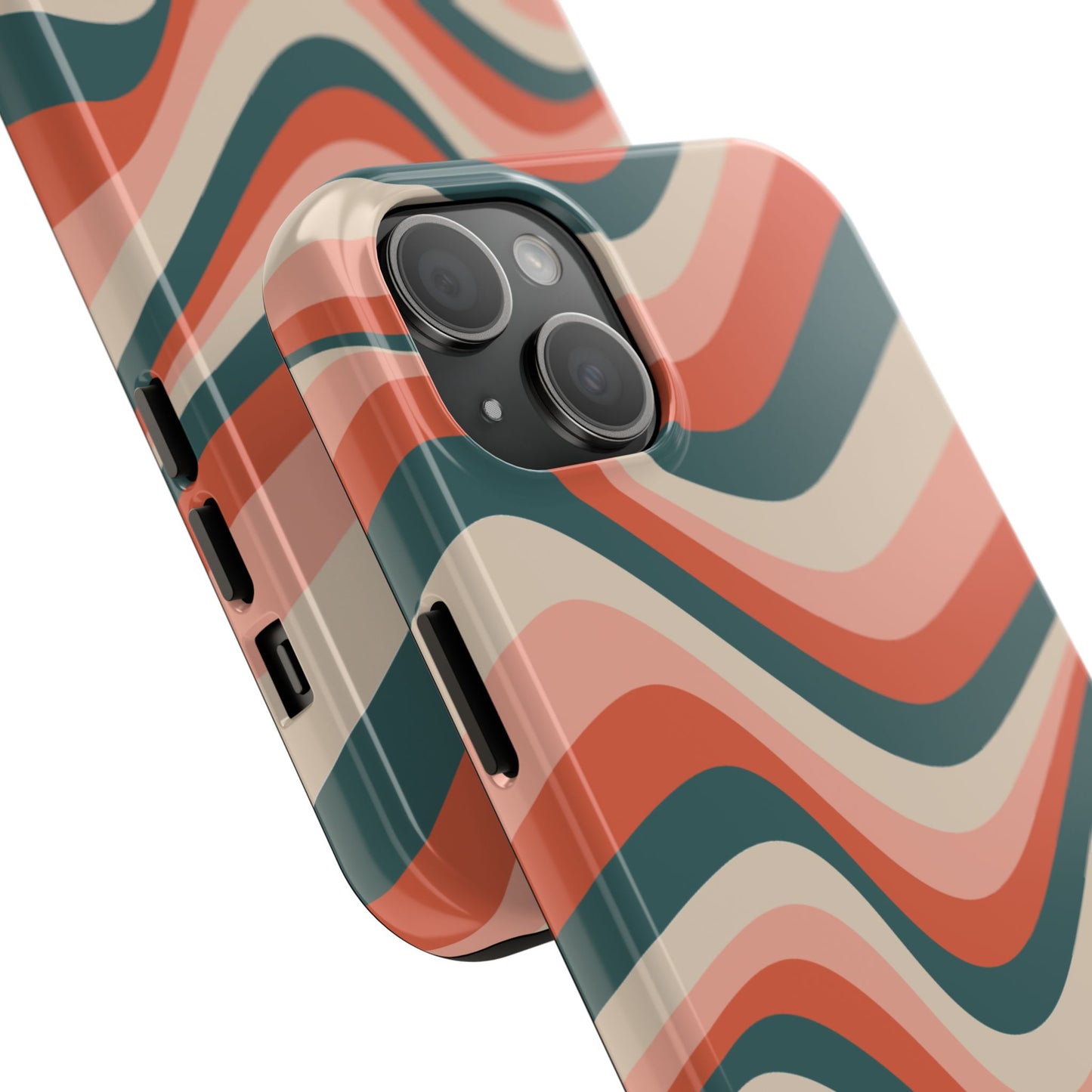 Groovy Waves iPhone Case – Retro 70s-Inspired Stripes in Coral, Cream, and Teal
