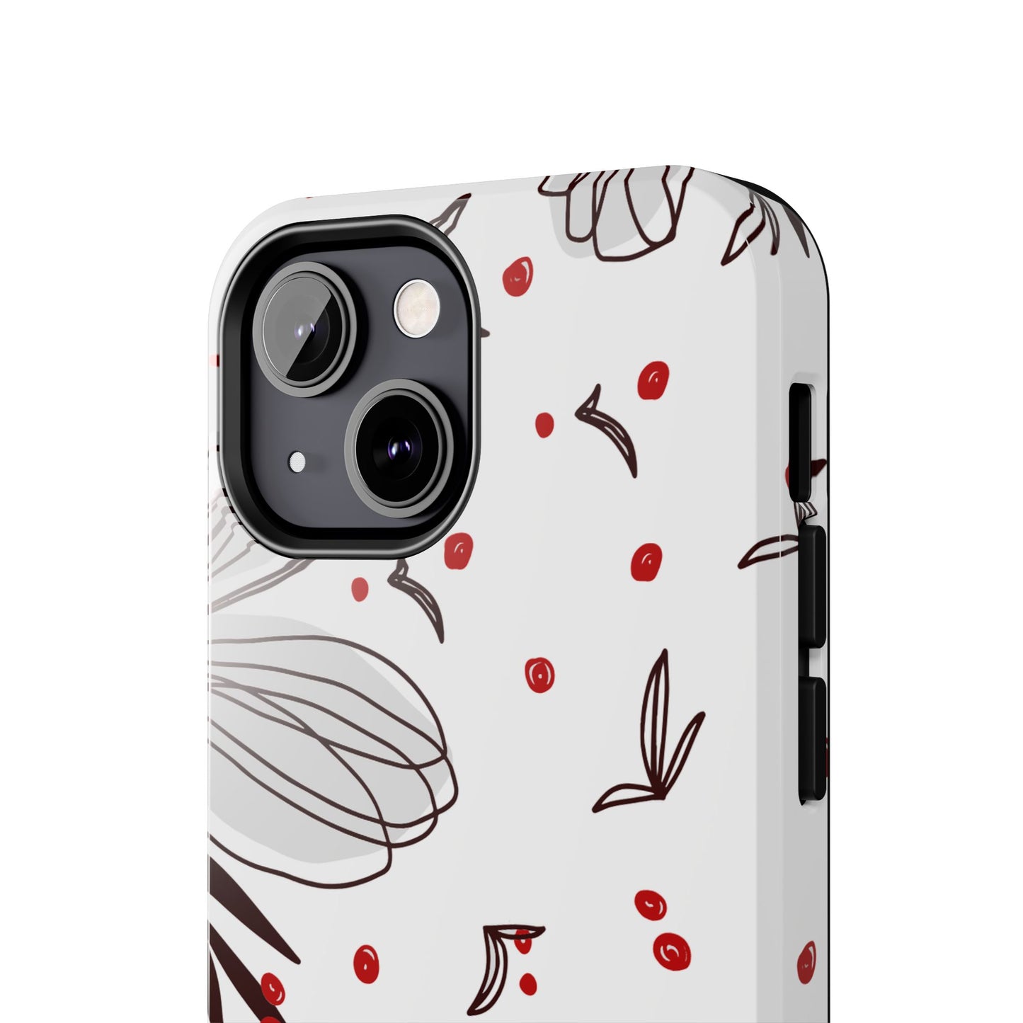 Minimalist Line Art Floral Tough iPhone Case – Bold Red and Black Design, Shockproof Protection - BOGO Cases