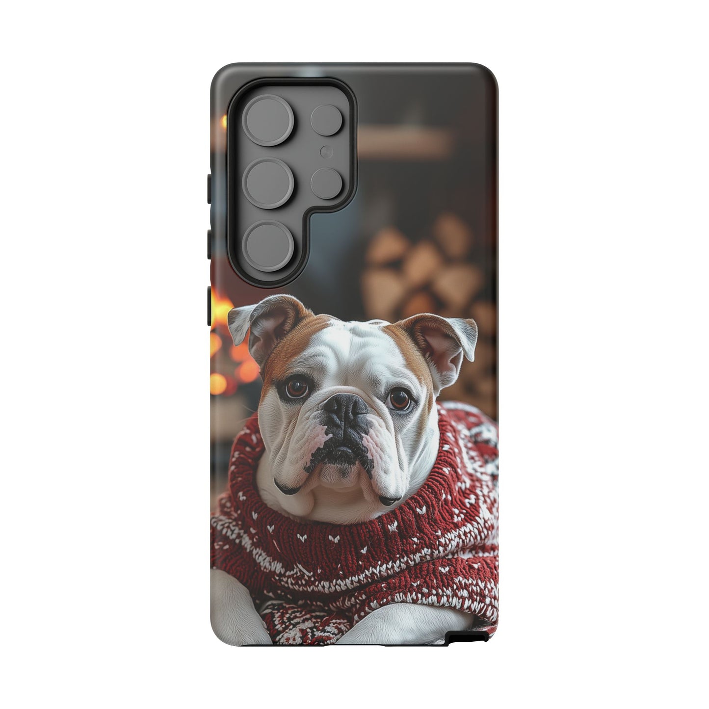 Cozy Bulldog in Sweater Samsung Galaxy Case – Festive Fireplace Protective Cove