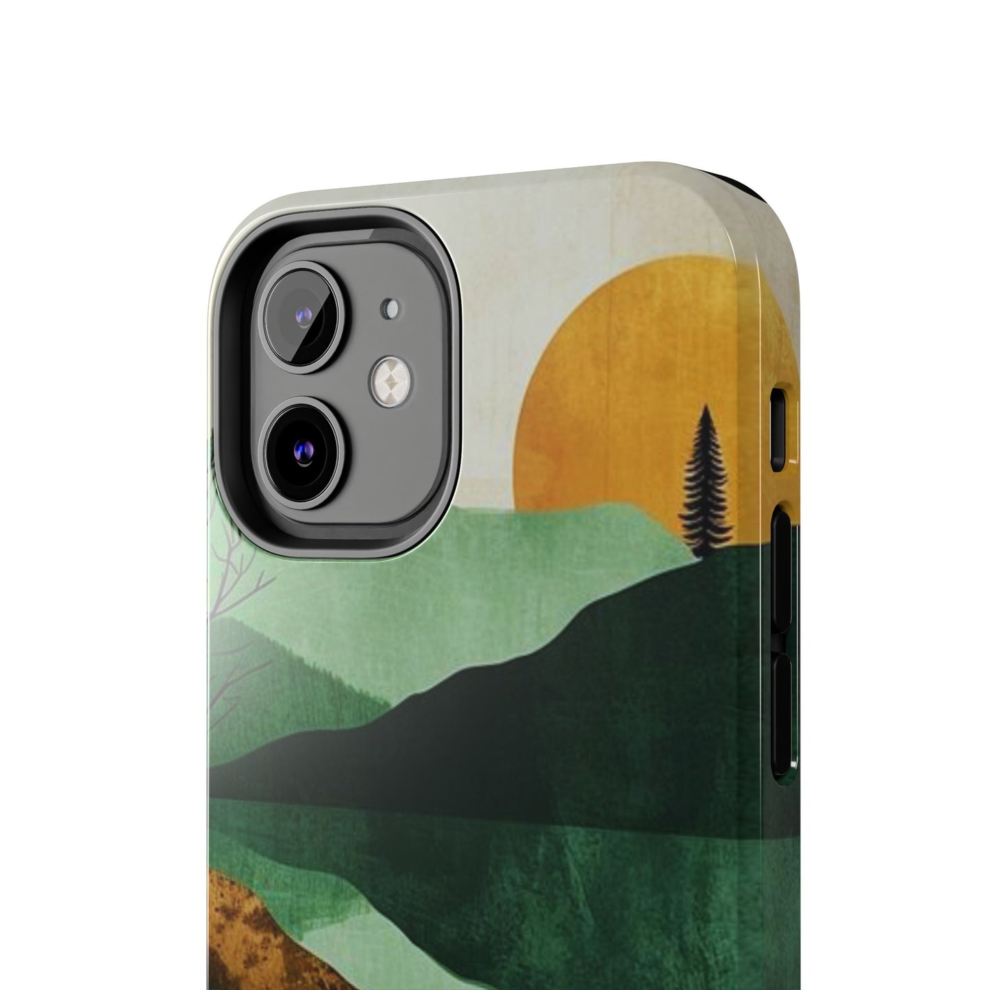 Retro Mountain Sunrise iPhone Case – Minimalist Landscape Design, Dual - Layer Protection - BOGO Cases