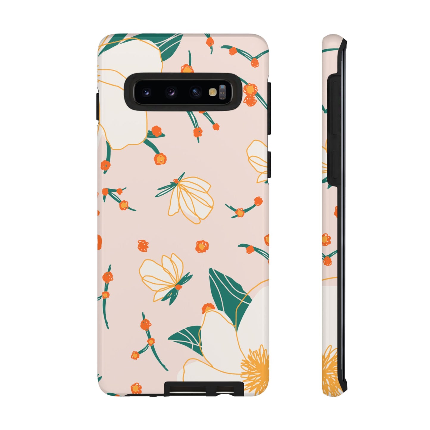Elegant Magnolia Blossom Tough Samsung Galaxy Case – Soft Blush Background, Shock-Resistant Design