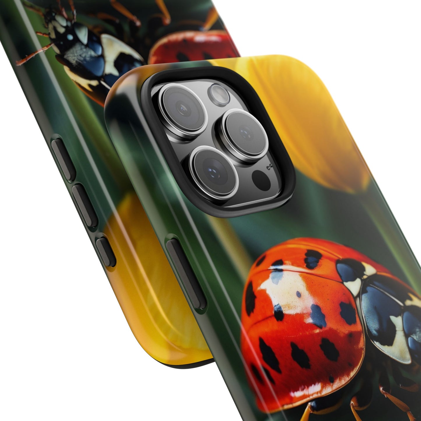 iPhone Case: Vibrant Ladybug Amidst a Lush Yellow Flower Garden