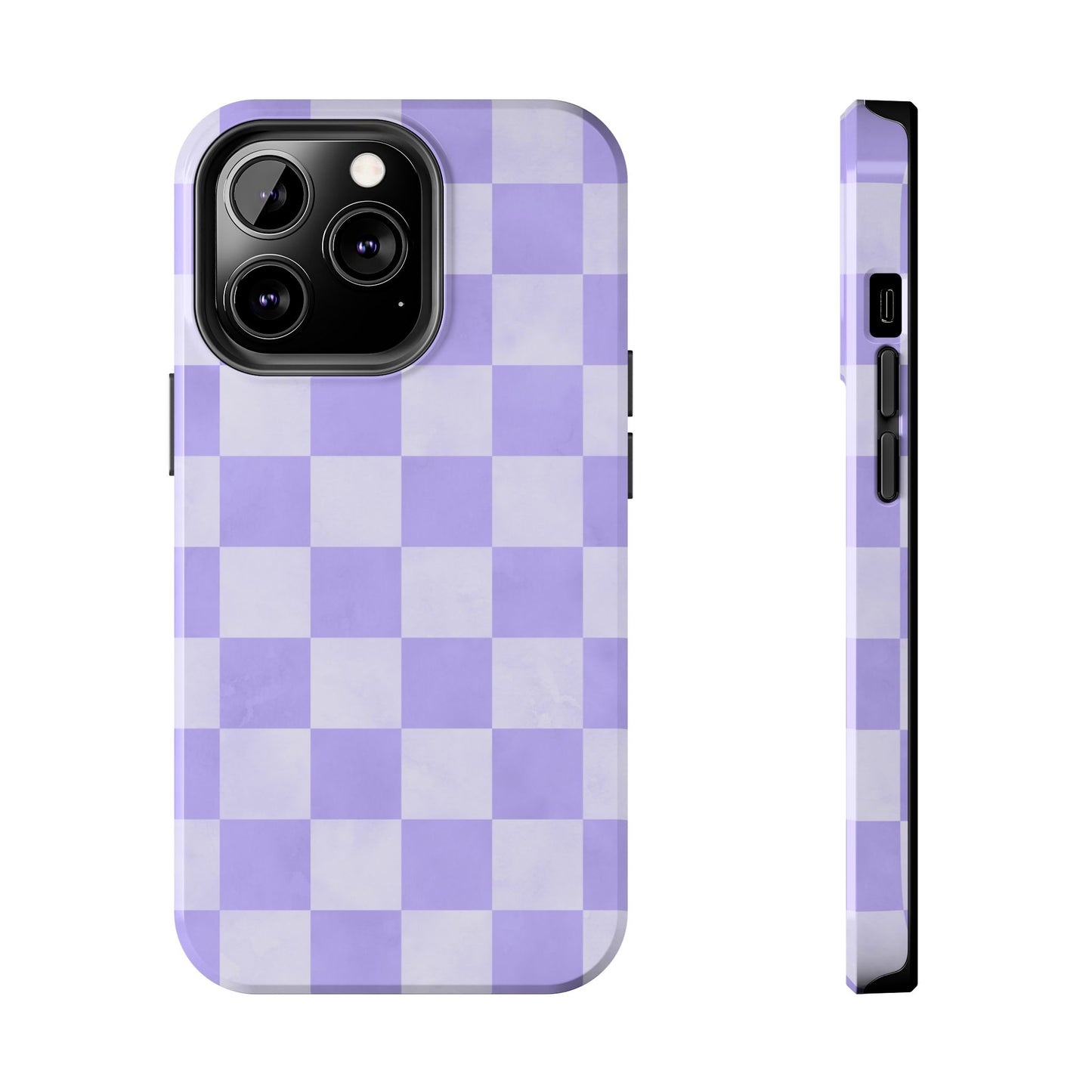 Lavender Checkerboard iPhone Case – Shockproof, Smooth Matte Finish, Dual-Layer Design