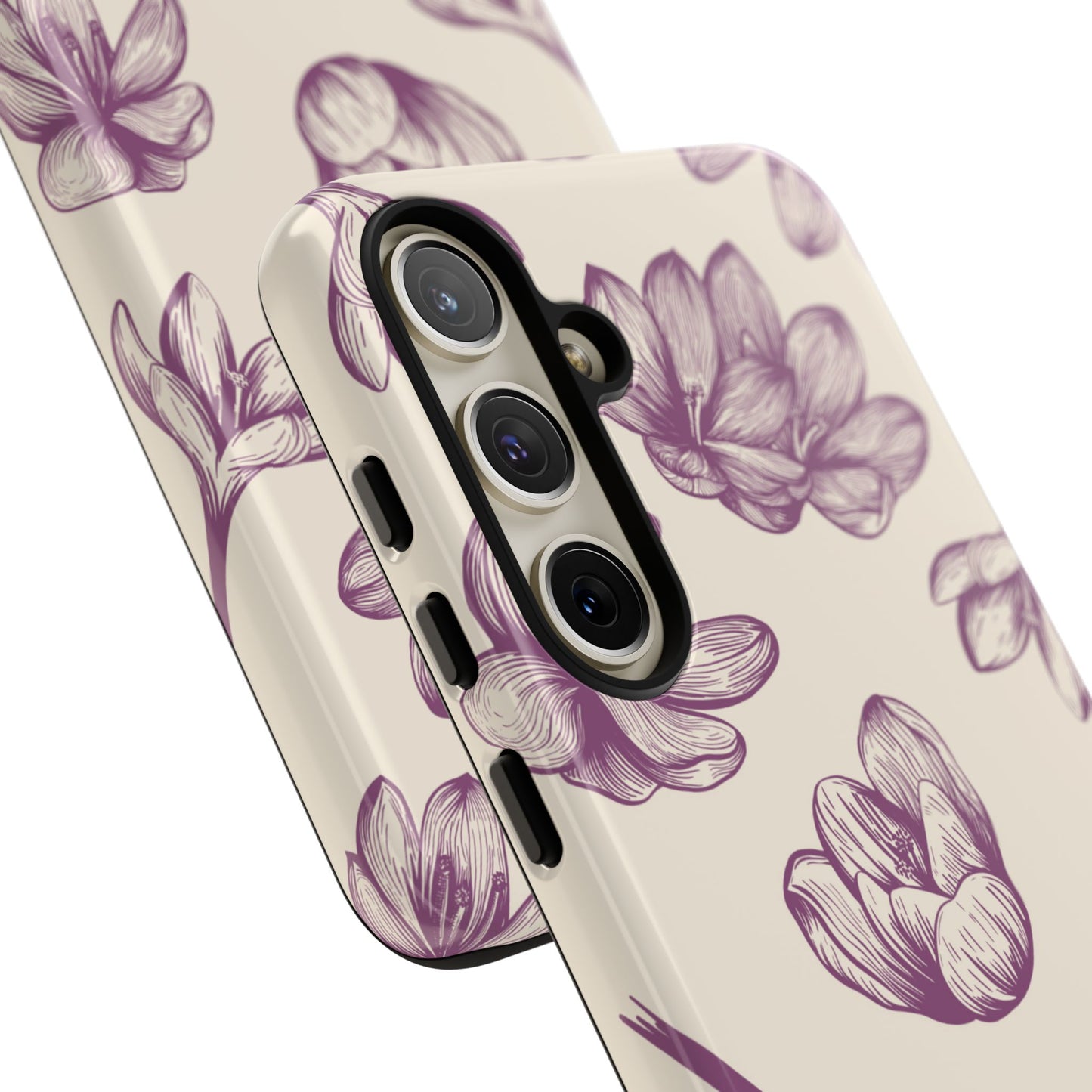 Vintage Botanical Floral Tough Samsung Galaxy  Case – Hand-Drawn Purple Flowers, Shockproof Design