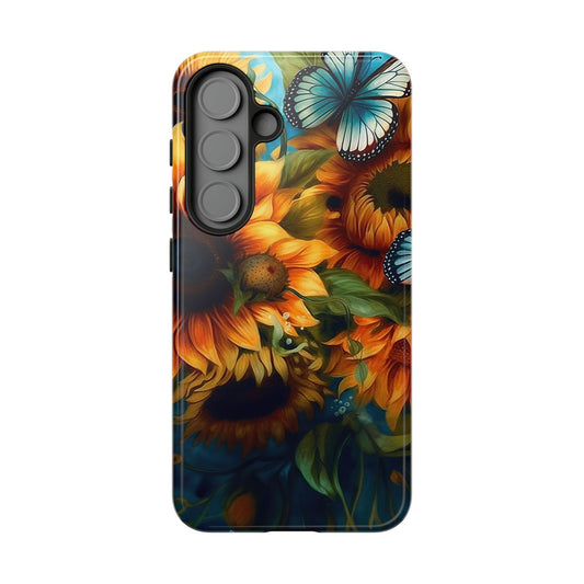 Aqua Blue Butterfly & Sunflower Art – Samsung Galaxy Case