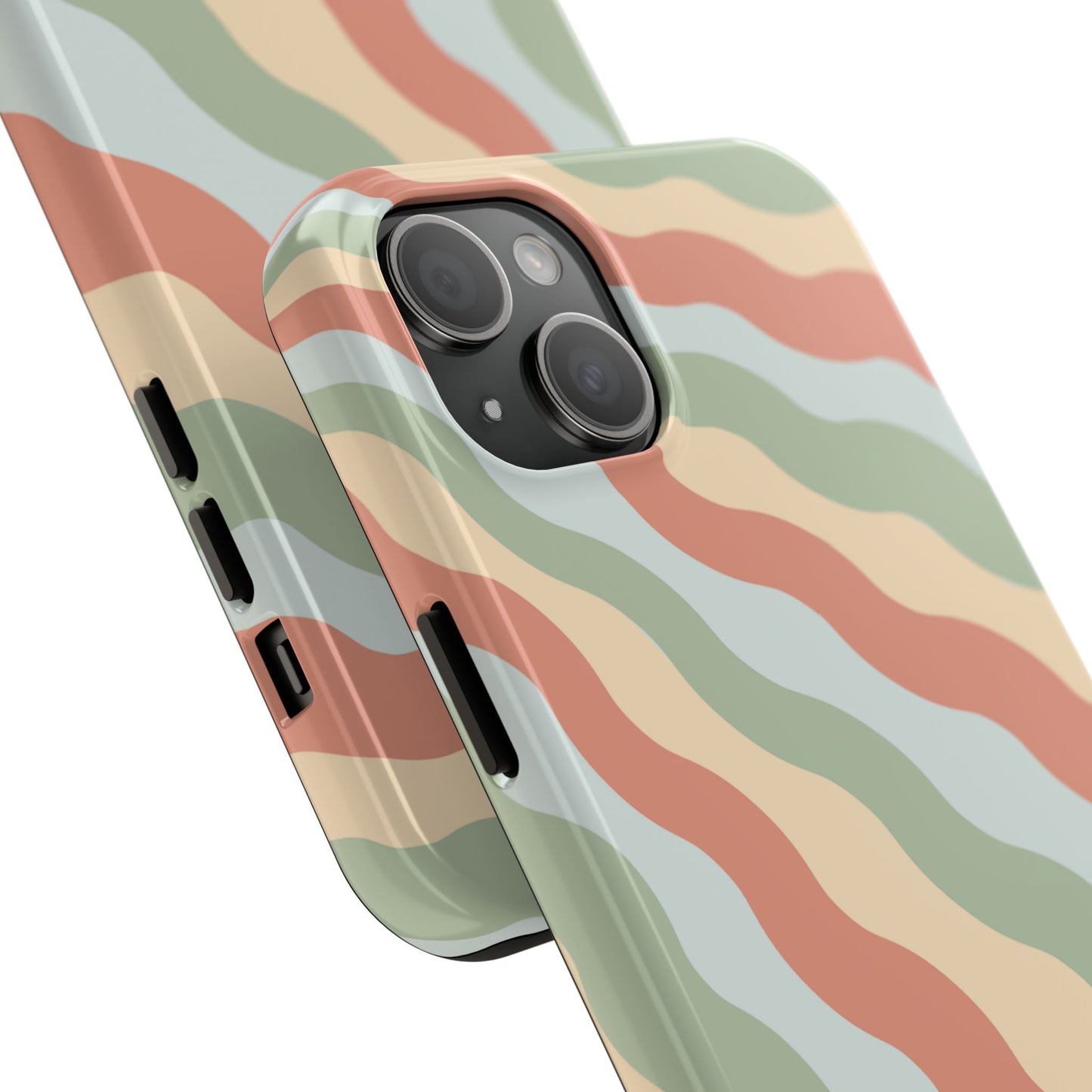 Earthy Retro Waves iPhone Case – 70s-Inspired Wavy Stripes in Soft Green, Cream, and Rust