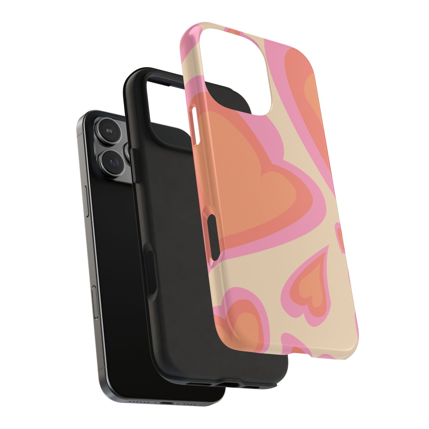 Retro Pink Hearts iPhone Case – Shock-Resistant, Matte Finish, Dual-Layer Protection