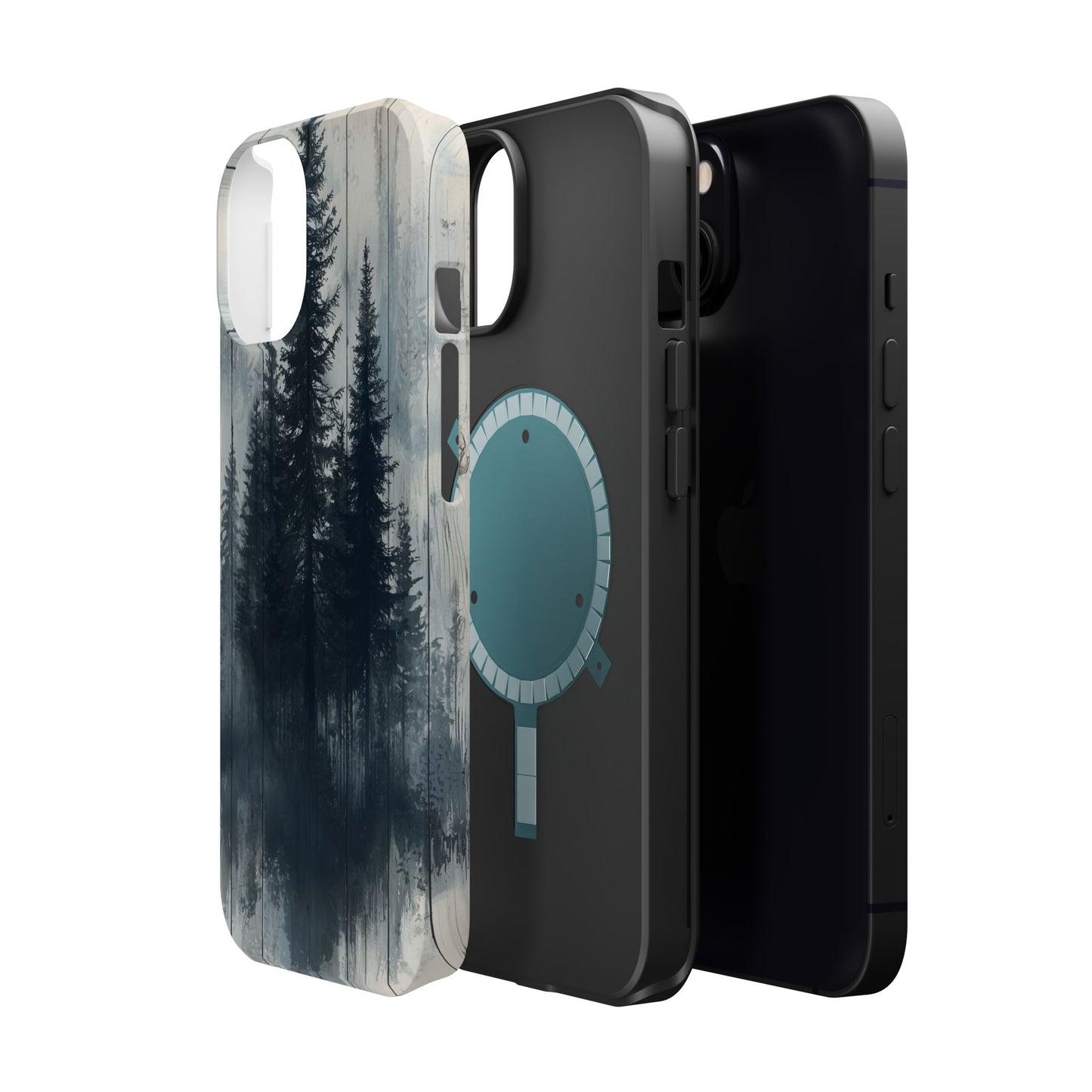 Rustic Pine Forest MagSafe iPhone Case - Blue Toned Woodland Design