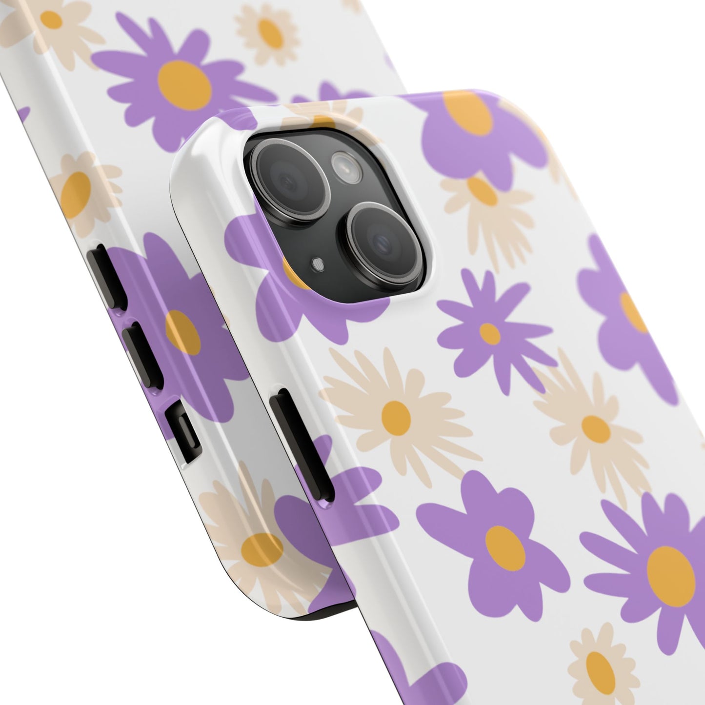 Retro Daisy Flower iPhone Case – Pastel Purple & Cream Floral Design with Matte Finish