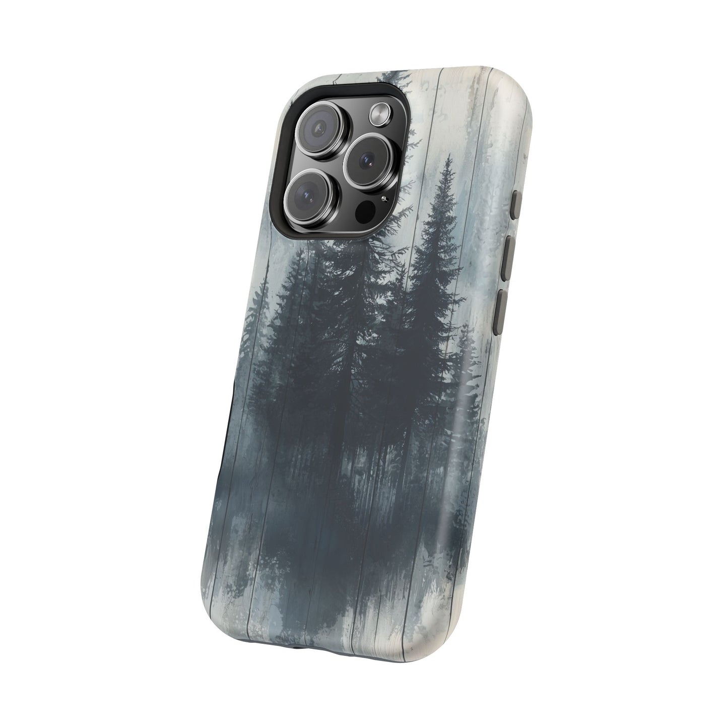Rustic Pine Forest MagSafe iPhone Case - Blue Toned Woodland Design