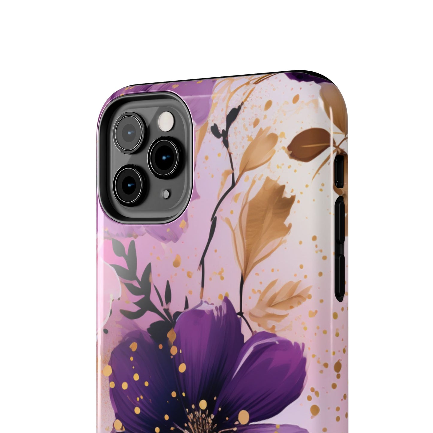 Elegant Purple & Gold Floral iPhone Case - Luxe Flower Design