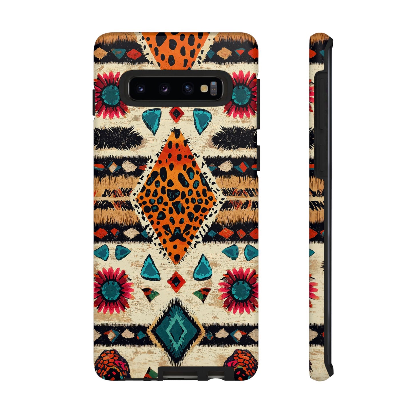 Wild Boho Leopard Print & Floral Tough Samsung Galaxy  Case – Eclectic Tribal Design, Dual-Layer Protection