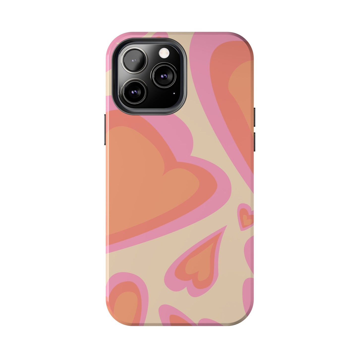 Retro Pink Hearts iPhone Case – Shock-Resistant, Matte Finish, Dual-Layer Protection
