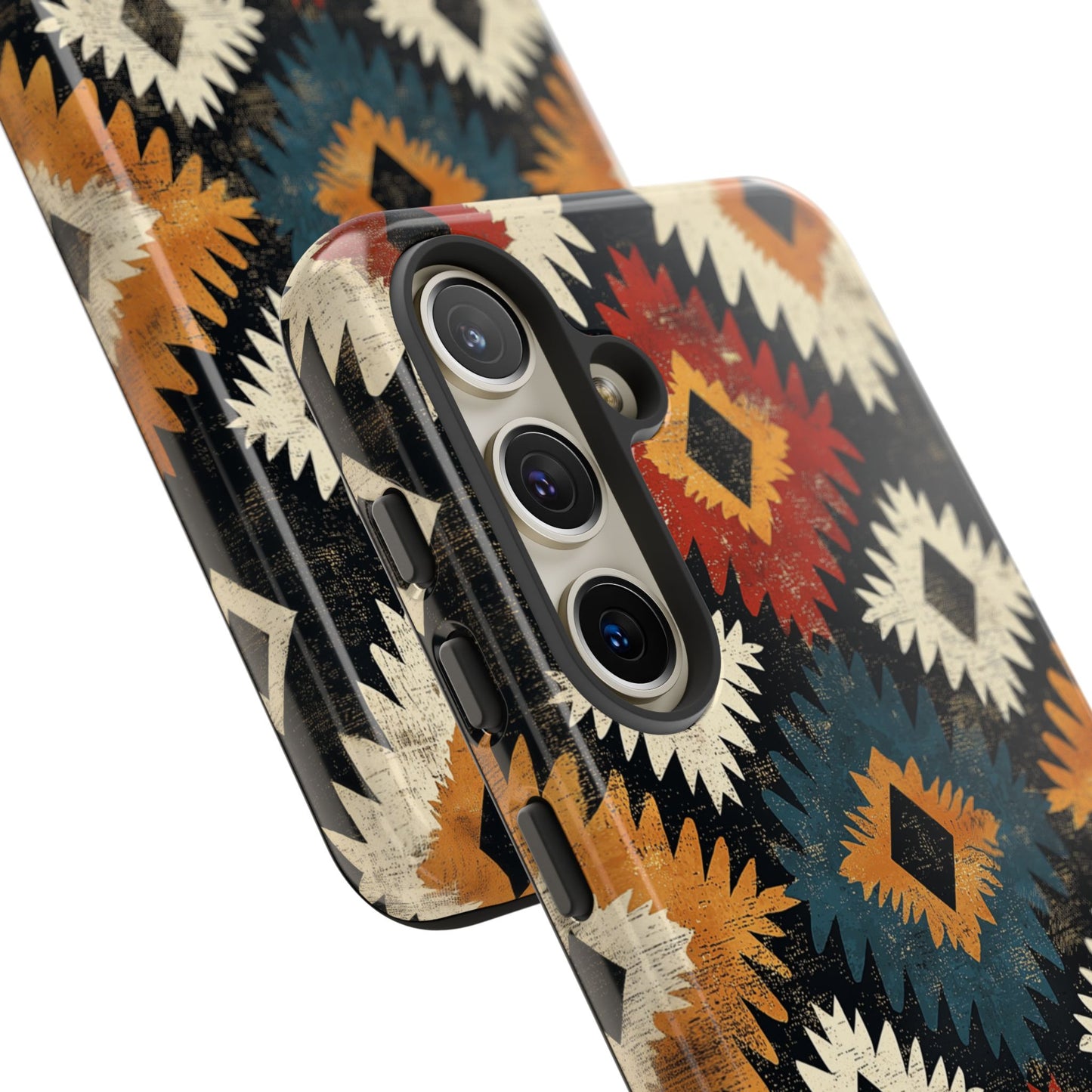 Rustic Tribal Sunburst Tough Samsung Galaxy  Case – Vibrant Geometric Design, Dual-Layer Protection