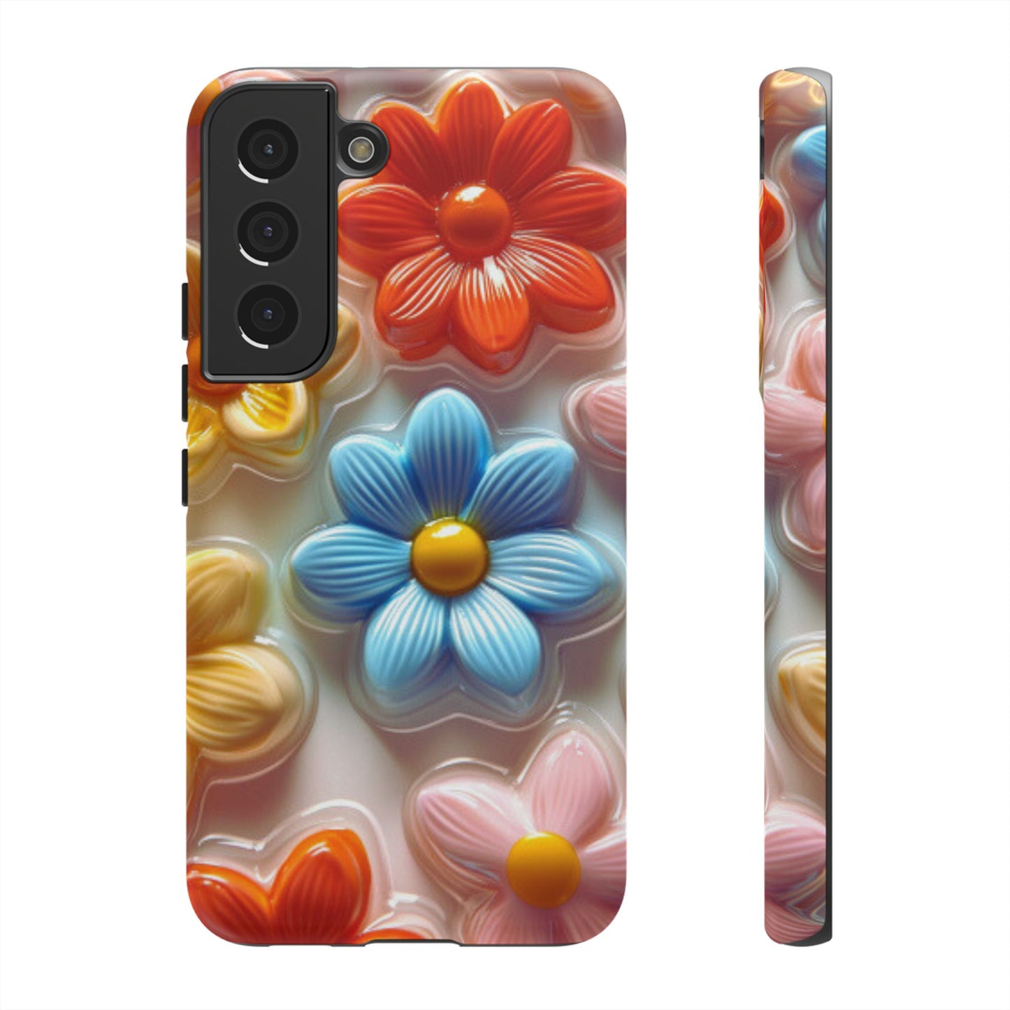 Glossy Retro Flower Samsung Galaxy Case – Colorful 3D Floral Design, Durable Protection