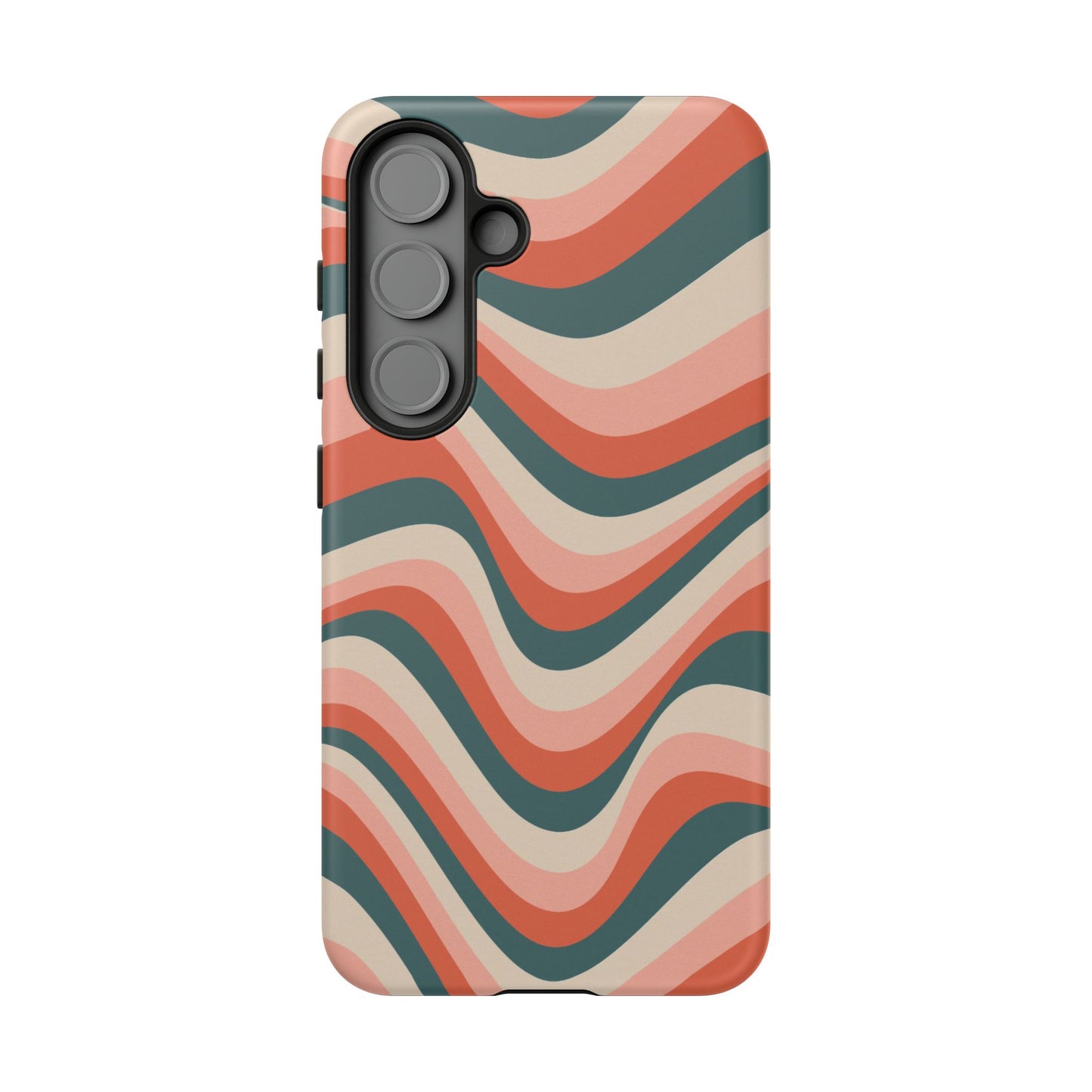 Groovy Waves Samsung Galaxy Case – Retro 70s-Inspired Stripes in Coral, Cream, and Teal