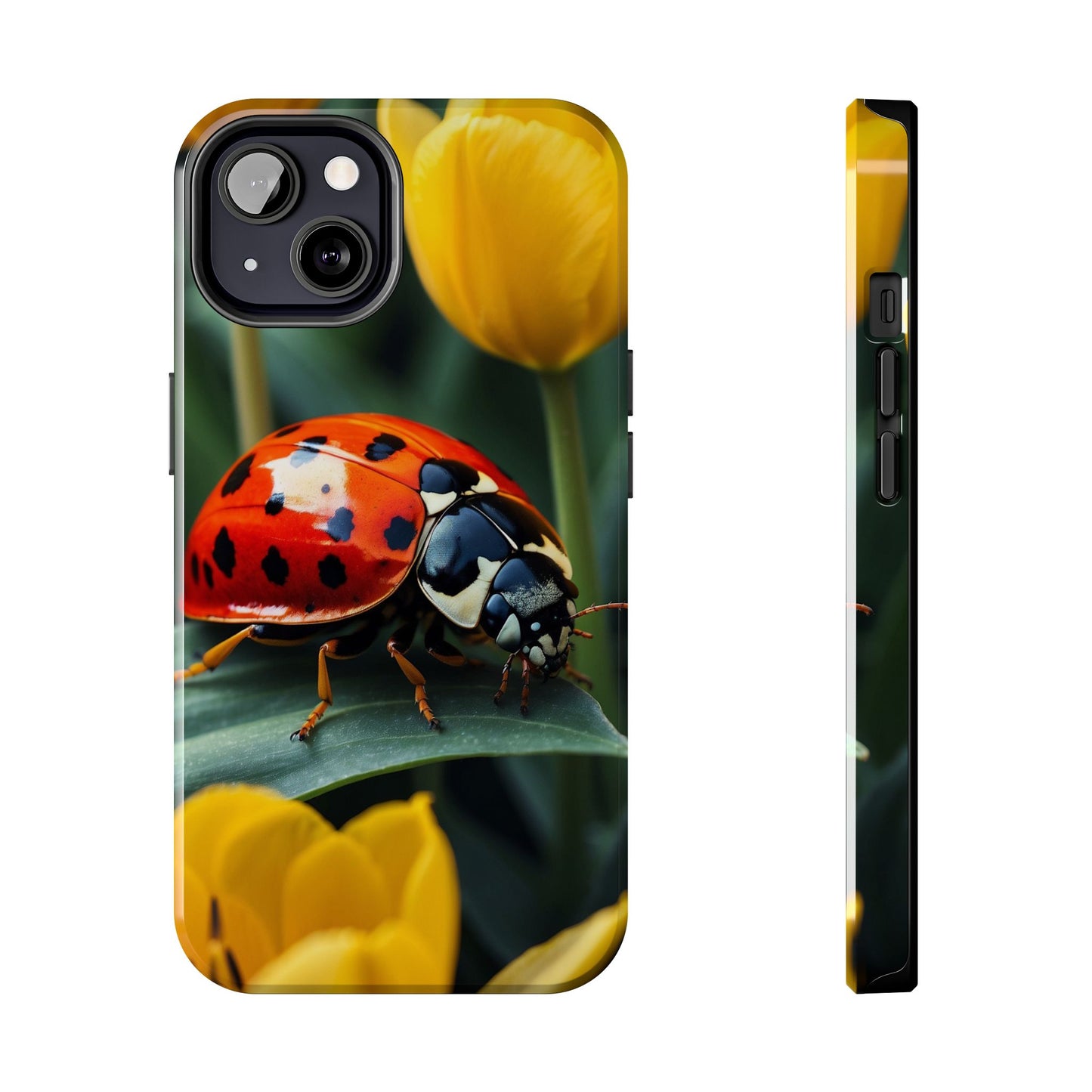 iPhone Case: Vibrant Ladybug Amidst a Lush Yellow Flower Garden