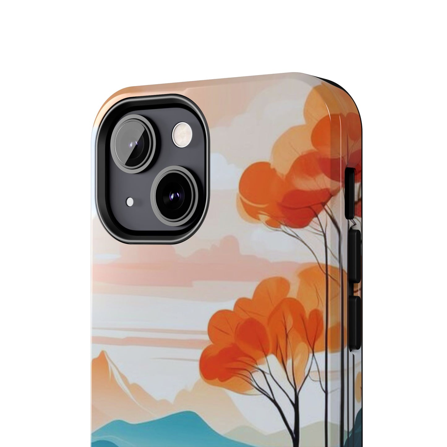 Serene Sunset Lake iPhone Case – Minimalist Landscape Art, Dual-Layer Protection