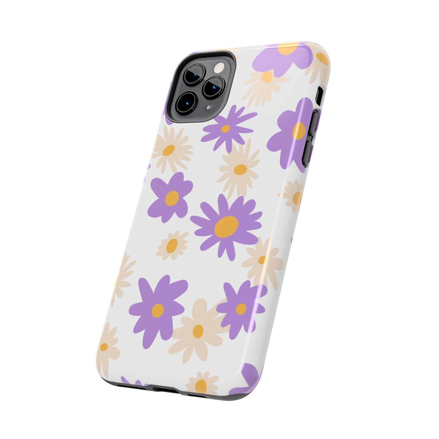 Retro Daisy Flower iPhone Case – Pastel Purple & Cream Floral Design with Matte Finish