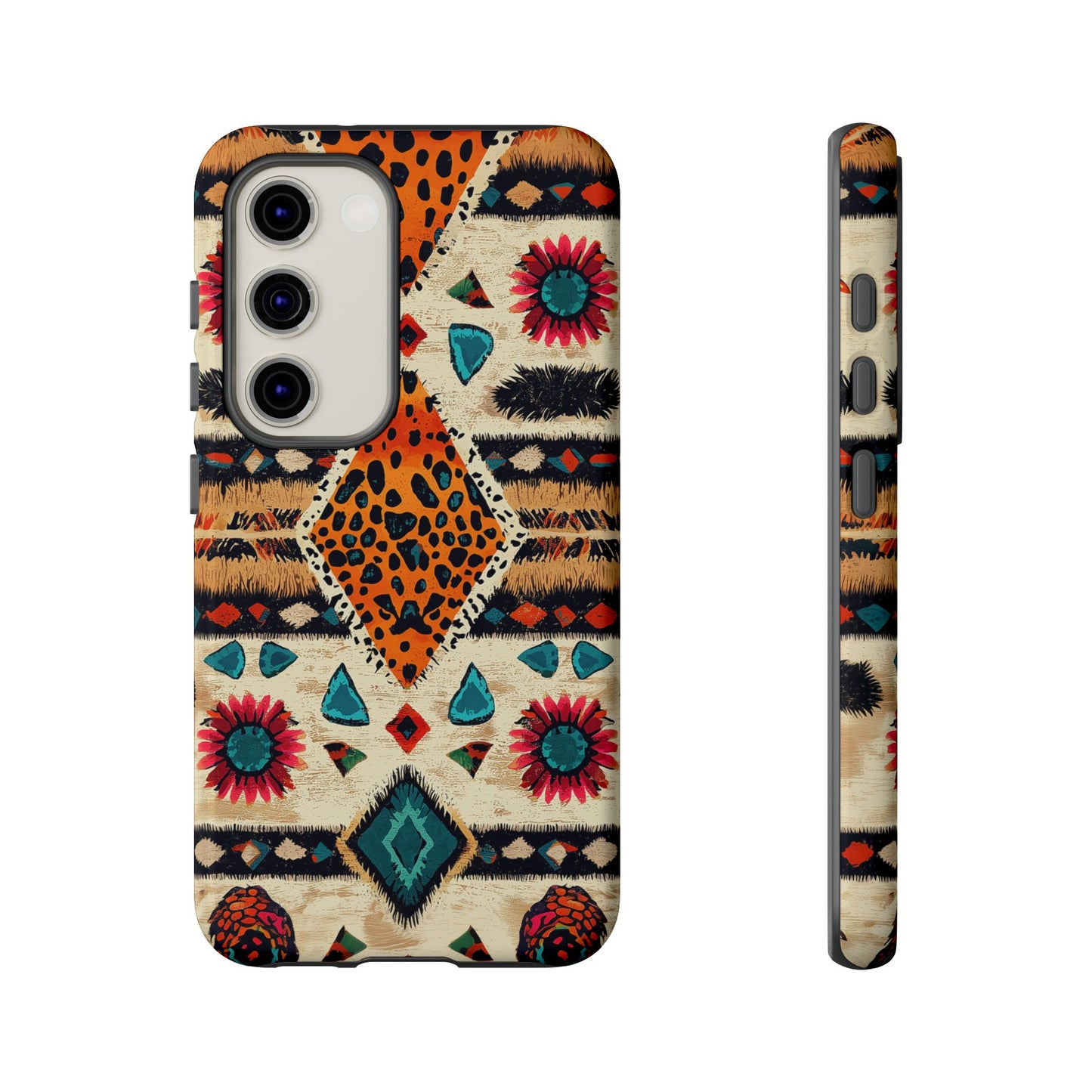 Wild Boho Leopard Print & Floral Tough Samsung Galaxy  Case – Eclectic Tribal Design, Dual-Layer Protection