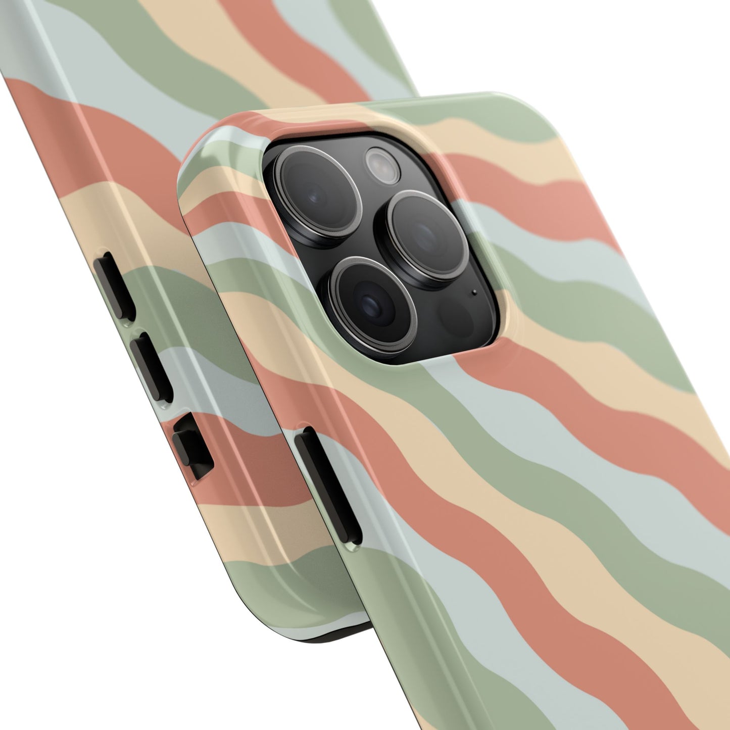 Earthy Retro Waves iPhone Case – 70s-Inspired Wavy Stripes in Soft Green, Cream, and Rust