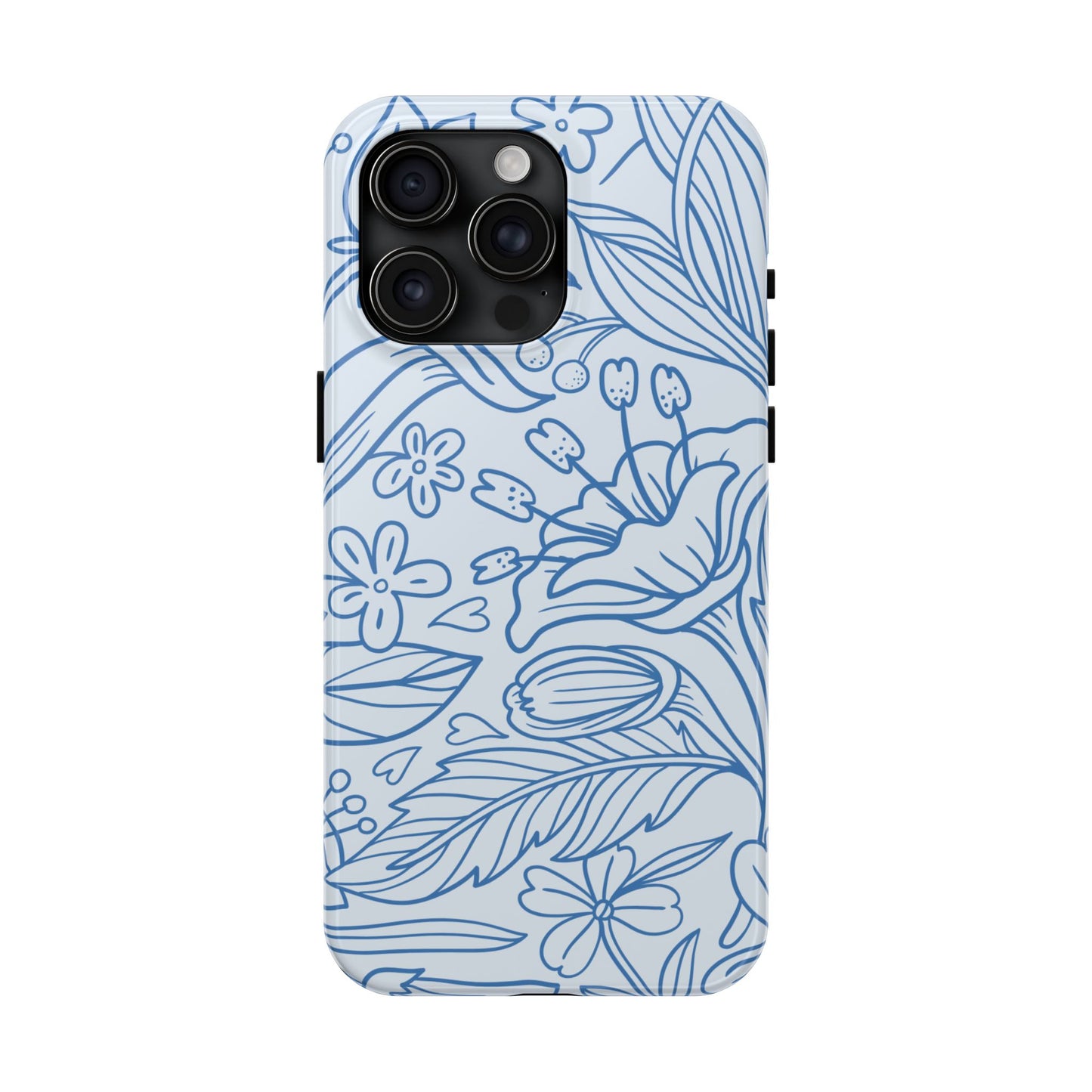 Dusty Blue Floral Line Art Tough iPhone Case – Minimalist Botanical Design with Dual-Layer Protection