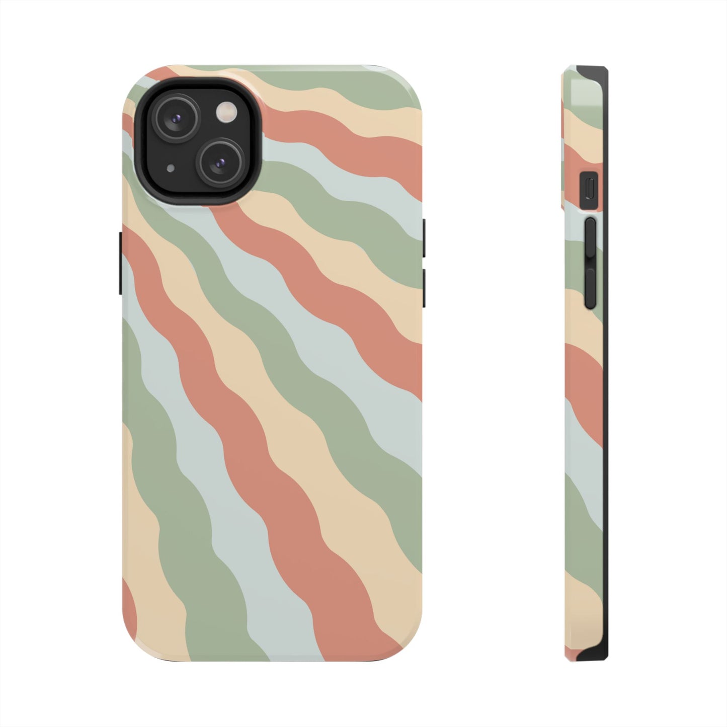 Earthy Retro Waves iPhone Case – 70s-Inspired Wavy Stripes in Soft Green, Cream, and Rust