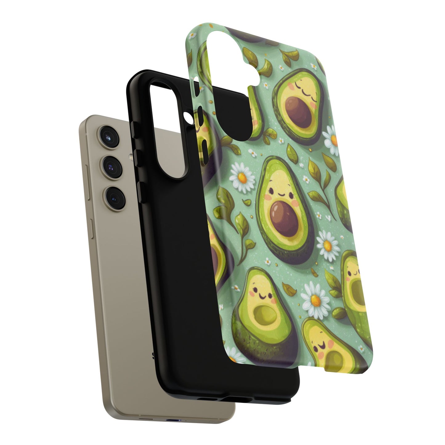 Cute Avocado Samsung Galaxy Case – Adorable Kawaii Avocados with Daisies, Shock-Resistant