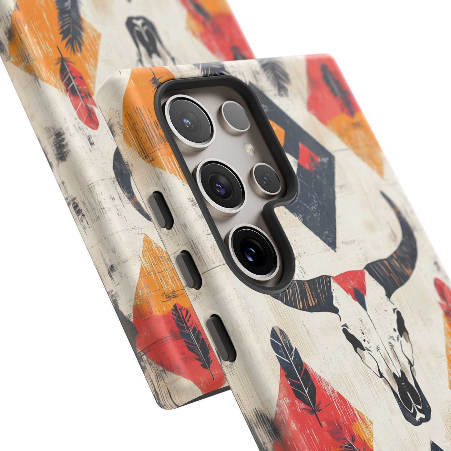 Western Bull Skull & Feathers Tough Samsung Galaxy Case – Bold Tribal Design, Dual-Layer Protection