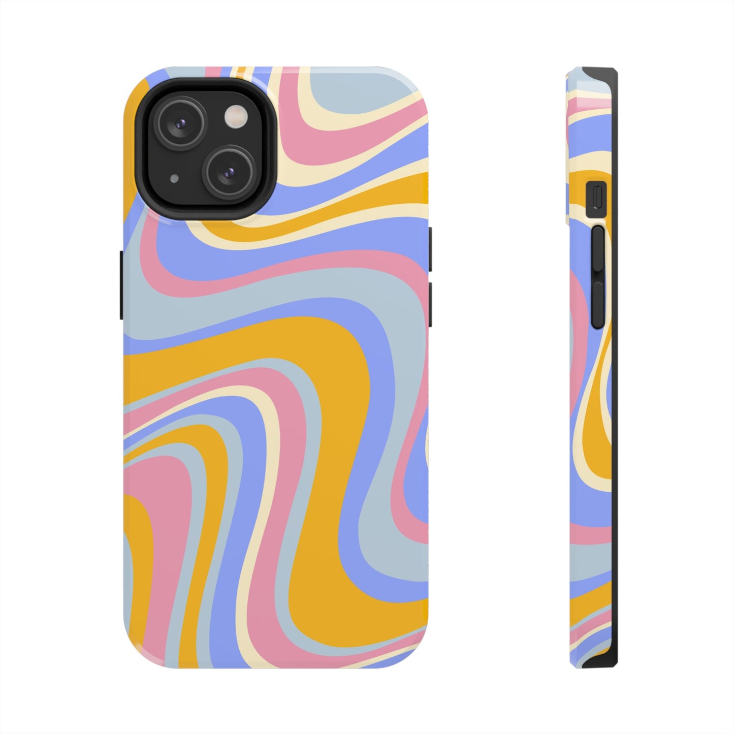 Groovy Pastel Waves iPhone Case – 70s-Inspired Design with Dual-Layer Protection