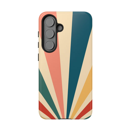 Retro Sunbeam Samsung Galaxy Case – 70s-Inspired Radiating Stripes in Coral, Teal, and Mustard