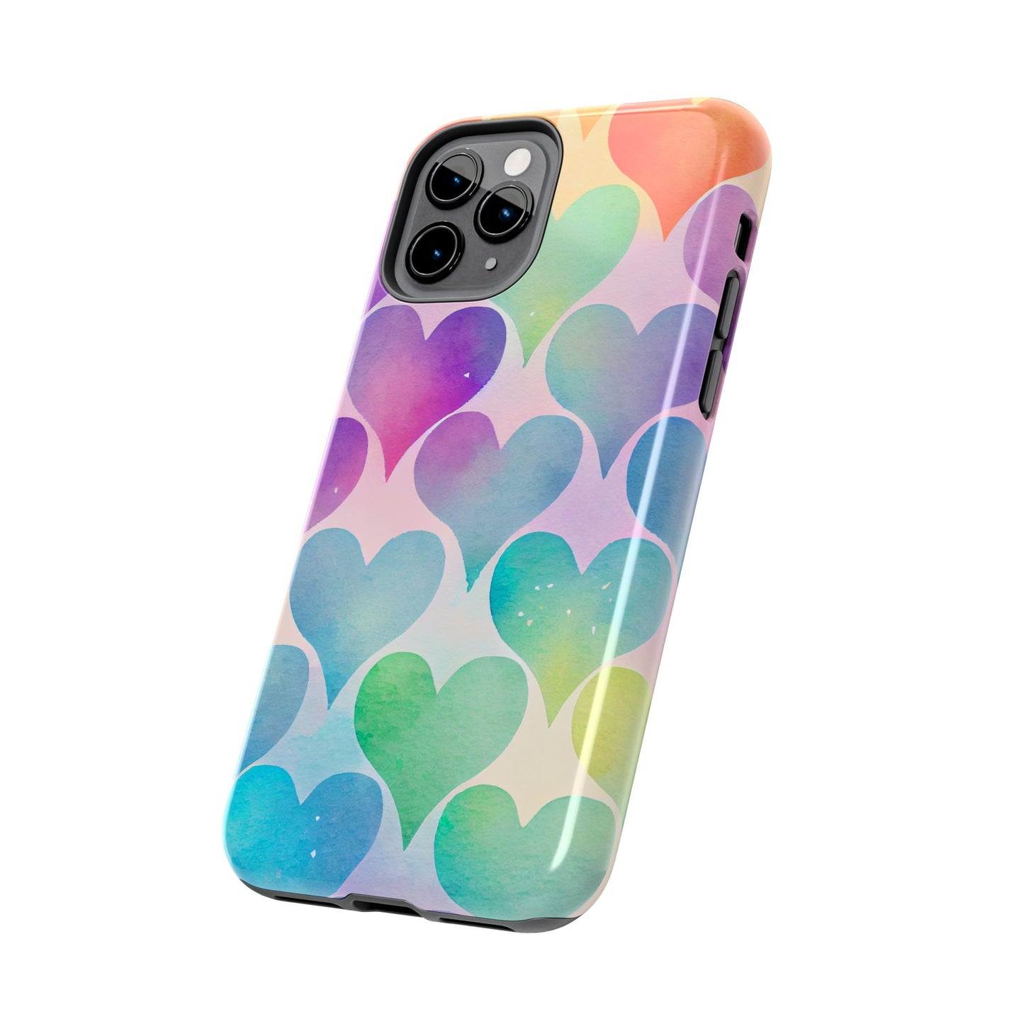 Rainbow Hearts Watercolor iPhone Case – Slim Design, Glossy Finish