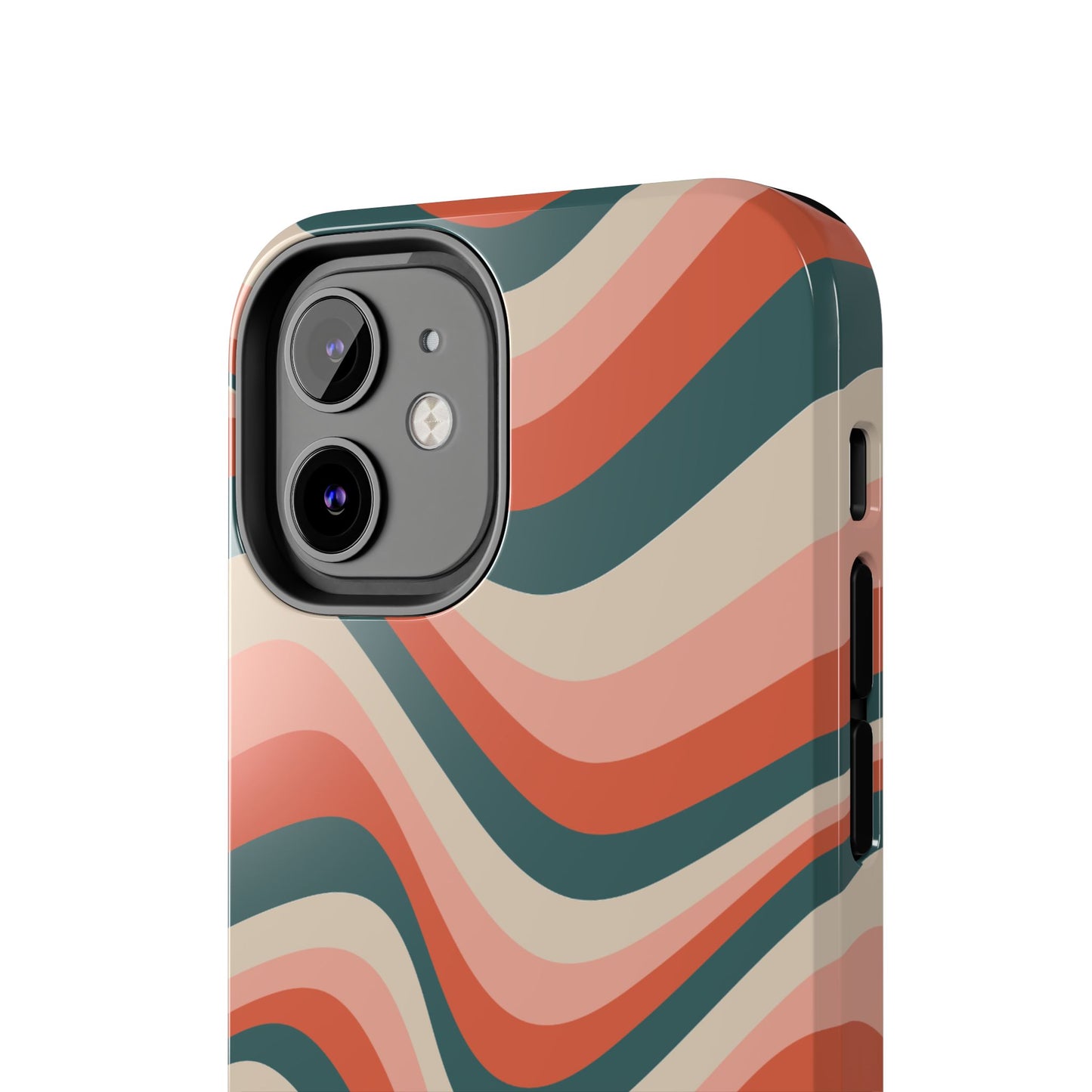 Groovy Waves iPhone Case – Retro 70s-Inspired Stripes in Coral, Cream, and Teal