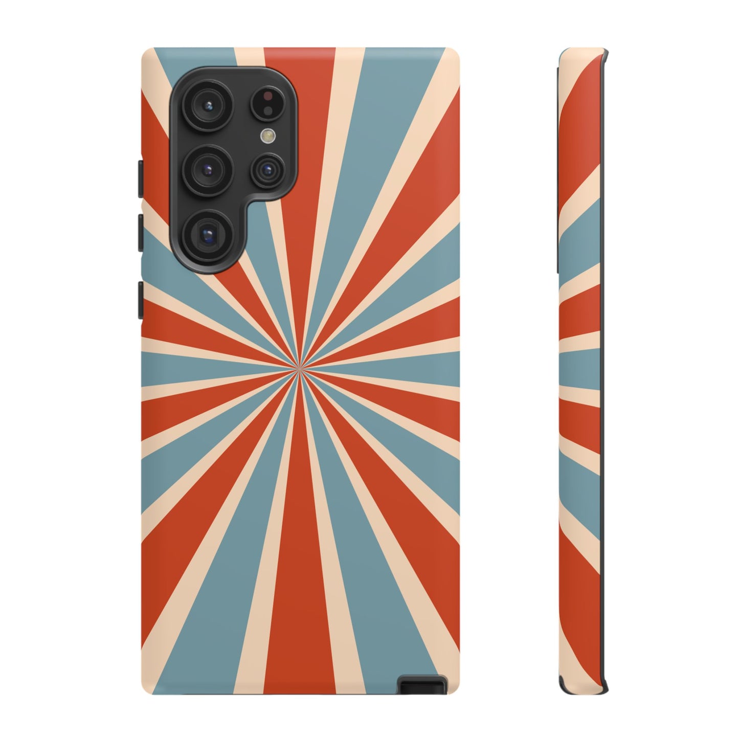 Vintage Blue & Red Sunburst Samsung Galaxy Case – Bold Geometric Pattern, Shock-Resistant Cover
