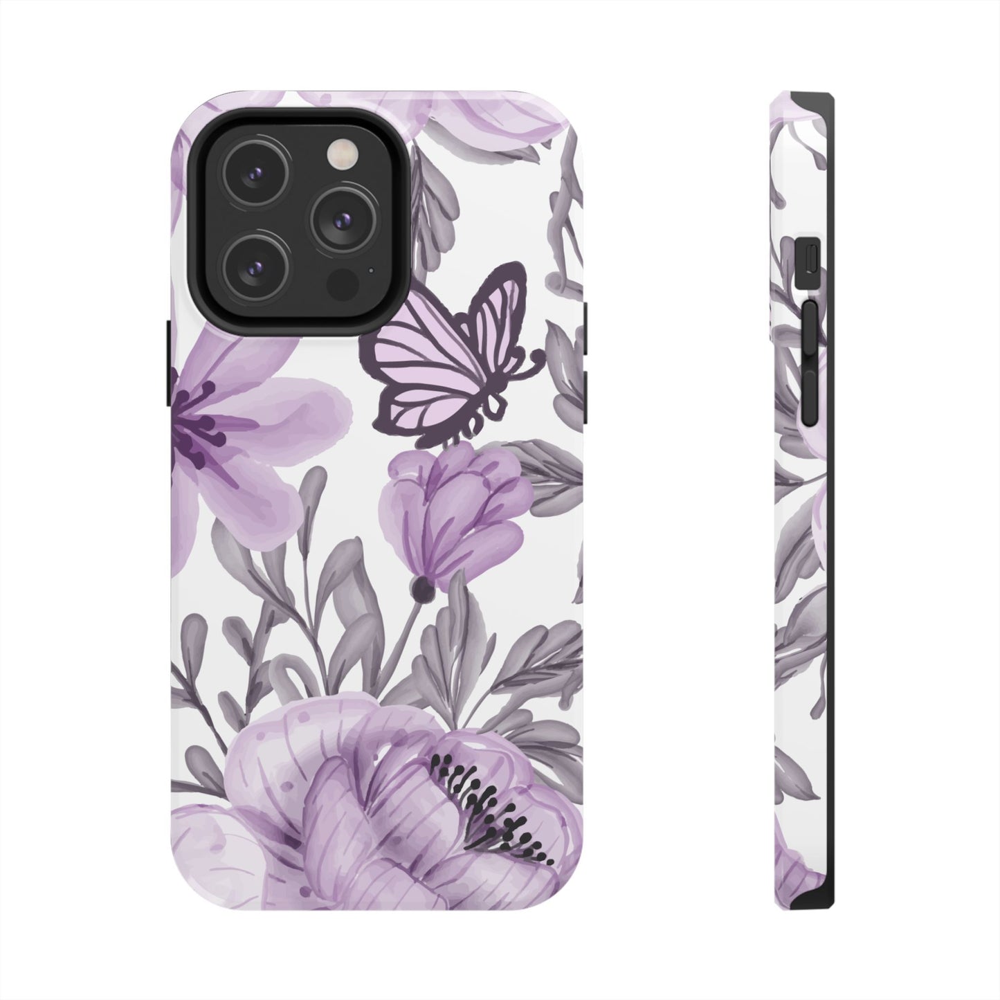 Lavender Bloom Butterfly iPhone Case – Delicate Floral Design with Watercolor Details
