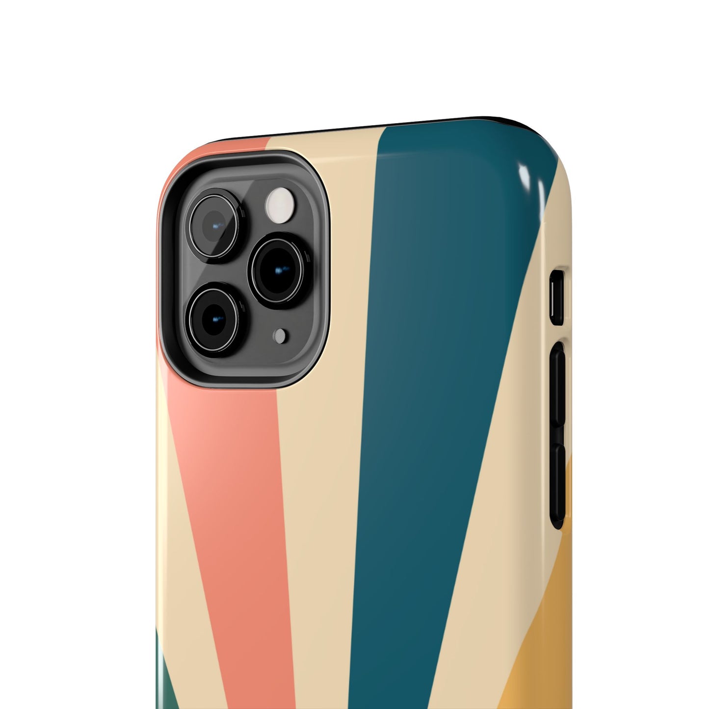 Retro Sunbeam iPhone Case – 70s-Inspired Radiating Stripes in Coral, Teal, and Mustard