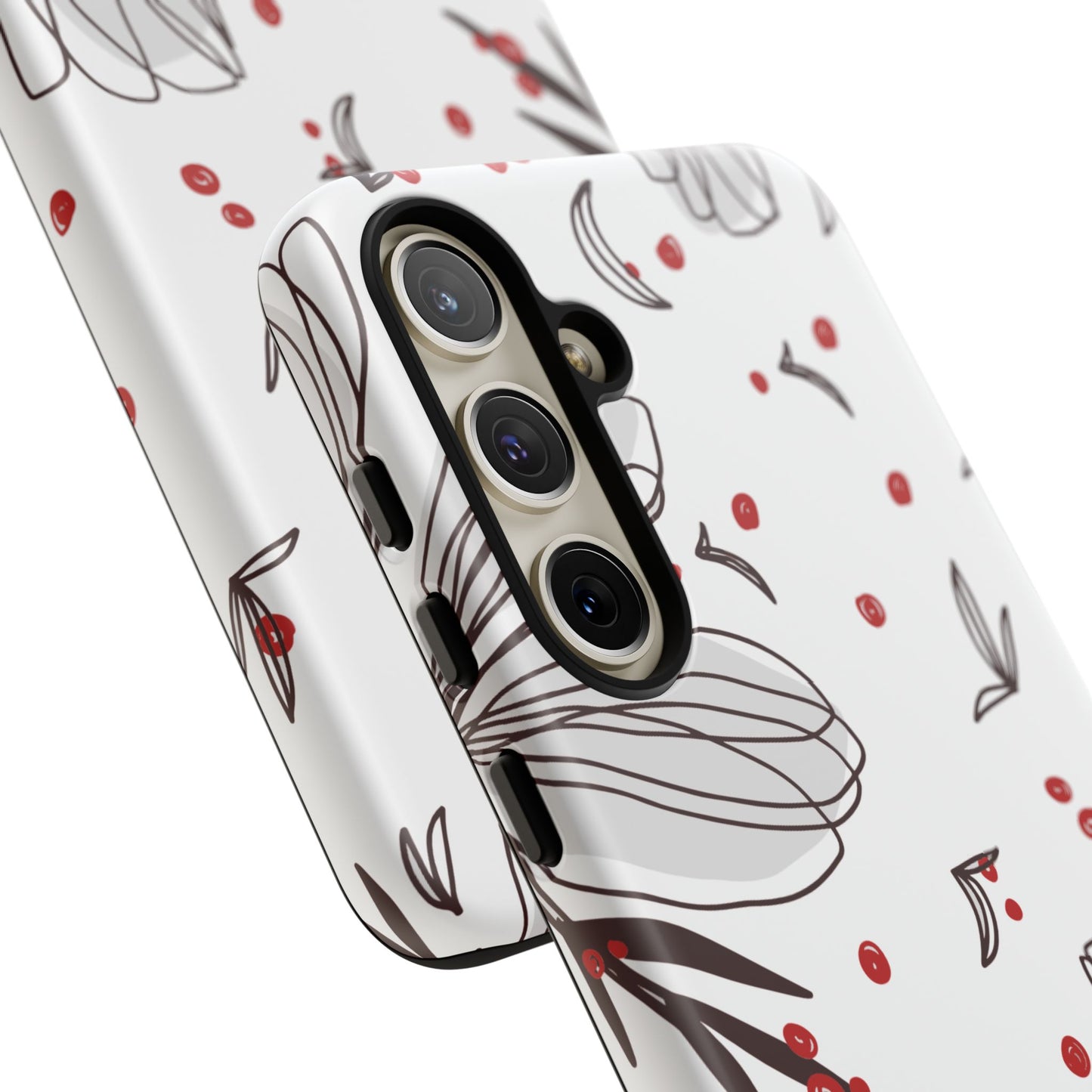 Minimalist Line Art Floral Tough Samsung Galaxy  Case – Bold Red and Black Design, Shockproof Protection