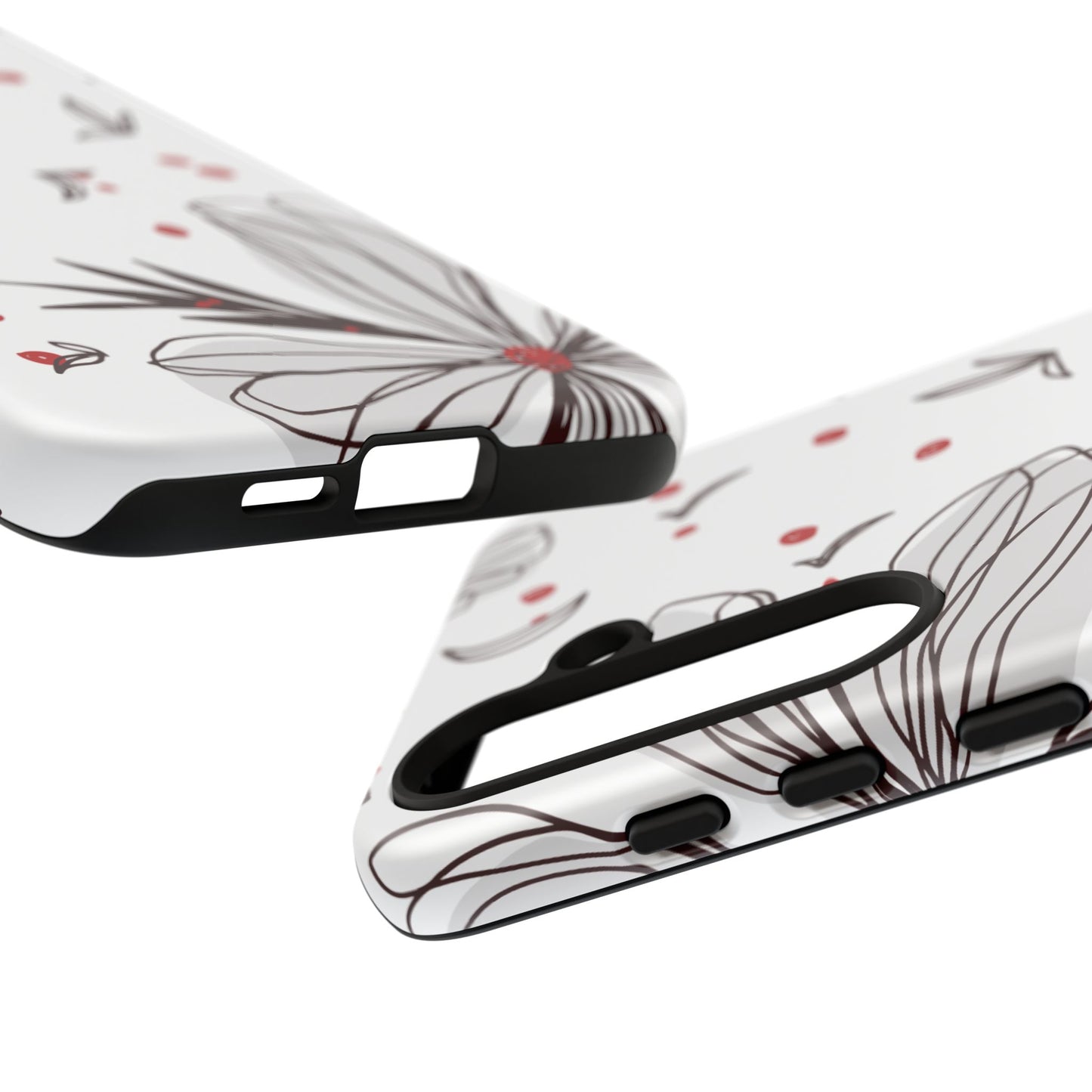 Minimalist Line Art Floral Tough Samsung Galaxy  Case – Bold Red and Black Design, Shockproof Protection