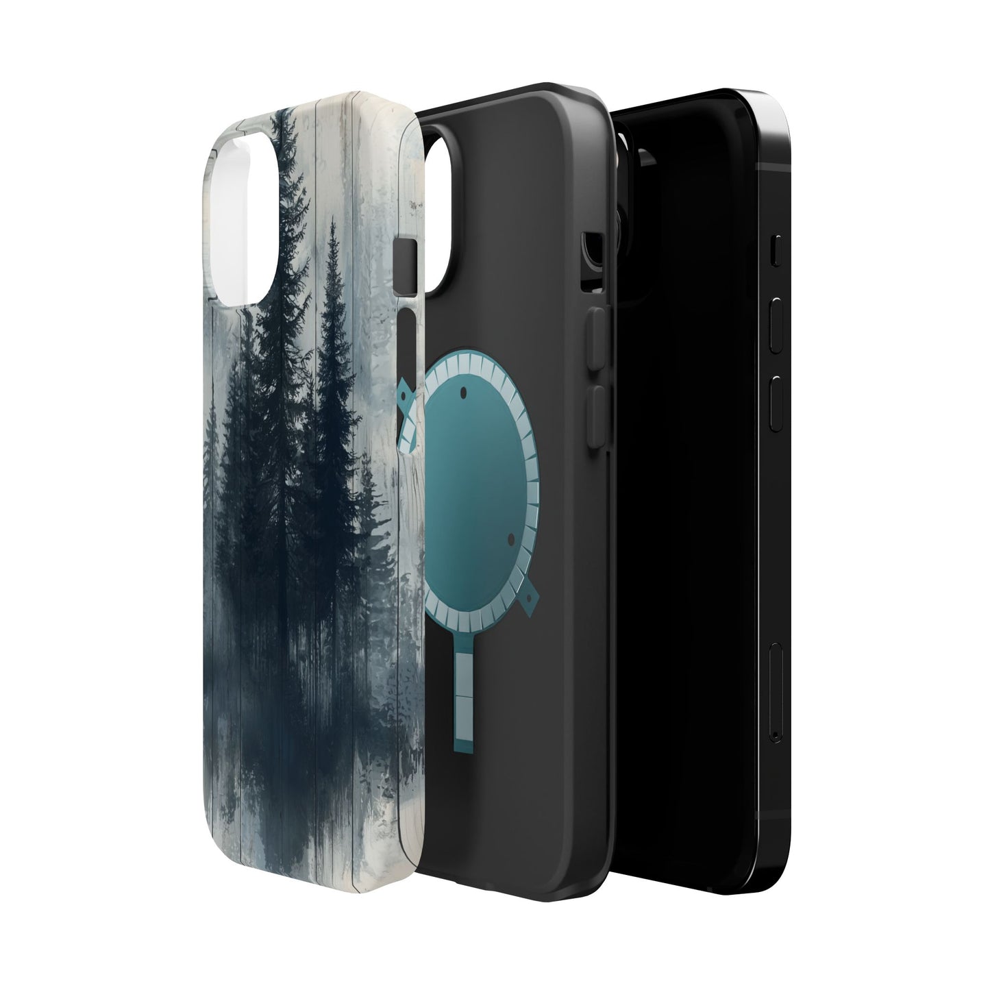Rustic Pine Forest MagSafe iPhone Case - Blue Toned Woodland Design