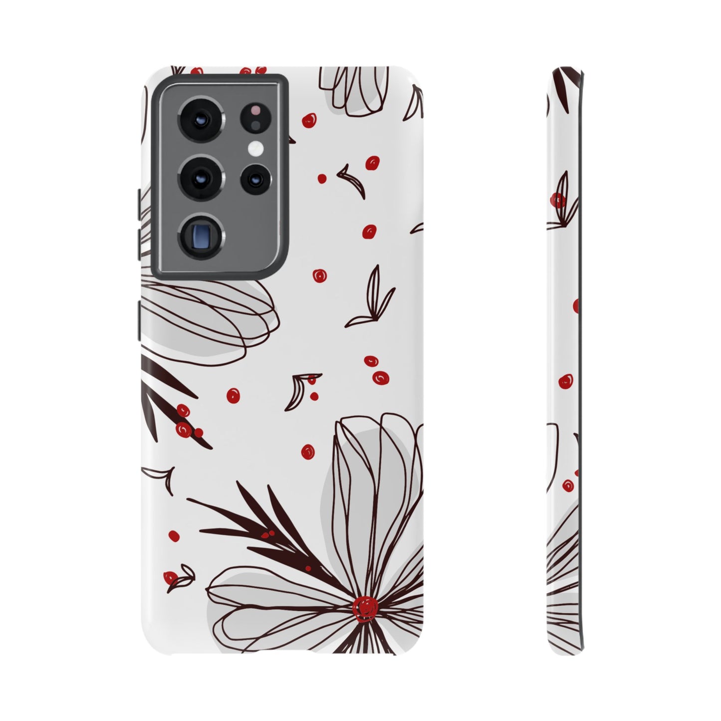 Minimalist Line Art Floral Tough Samsung Galaxy  Case – Bold Red and Black Design, Shockproof Protection