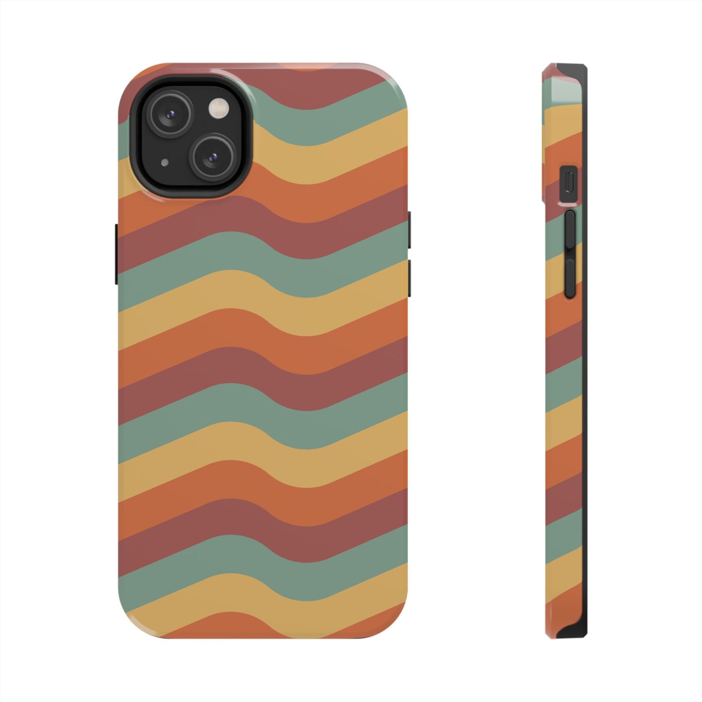 Retro Vibe Wavy Stripes iPhone Case – 70s-Inspired in Teal, Orange, and Rust