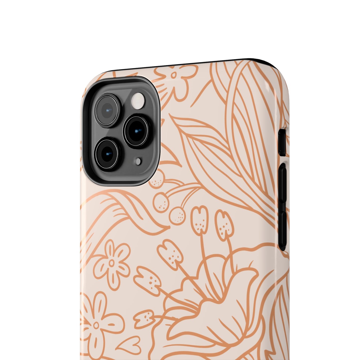 Soft Terracotta Floral Line Art Tough iPhone Case – Minimalist Botanical Design with Dual-Layer Protection