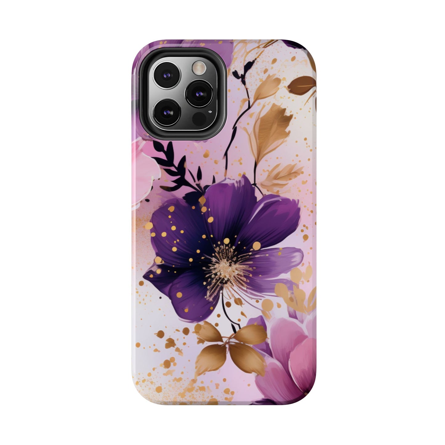 Elegant Purple & Gold Floral iPhone Case - Luxe Flower Design