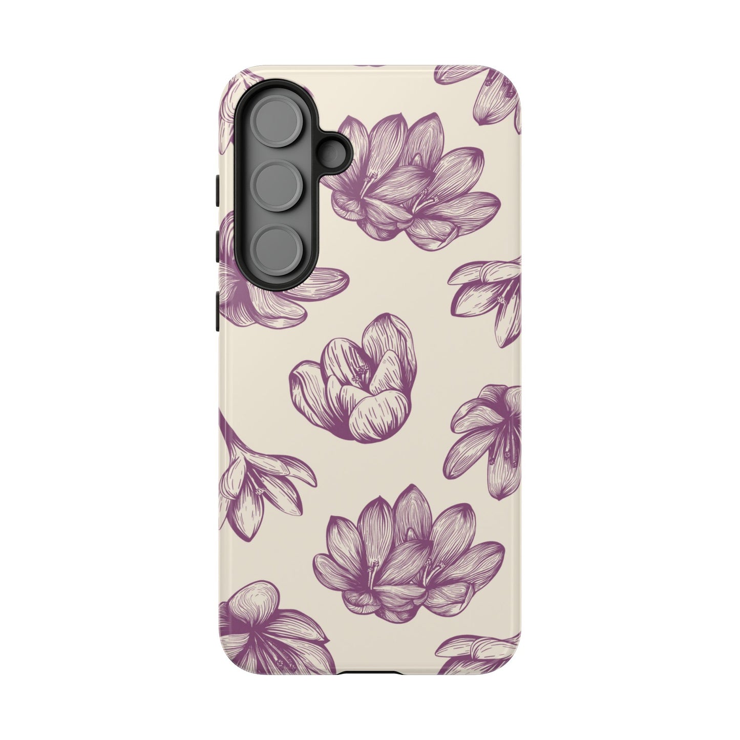 Vintage Botanical Floral Tough Samsung Galaxy  Case – Hand-Drawn Purple Flowers, Shockproof Design