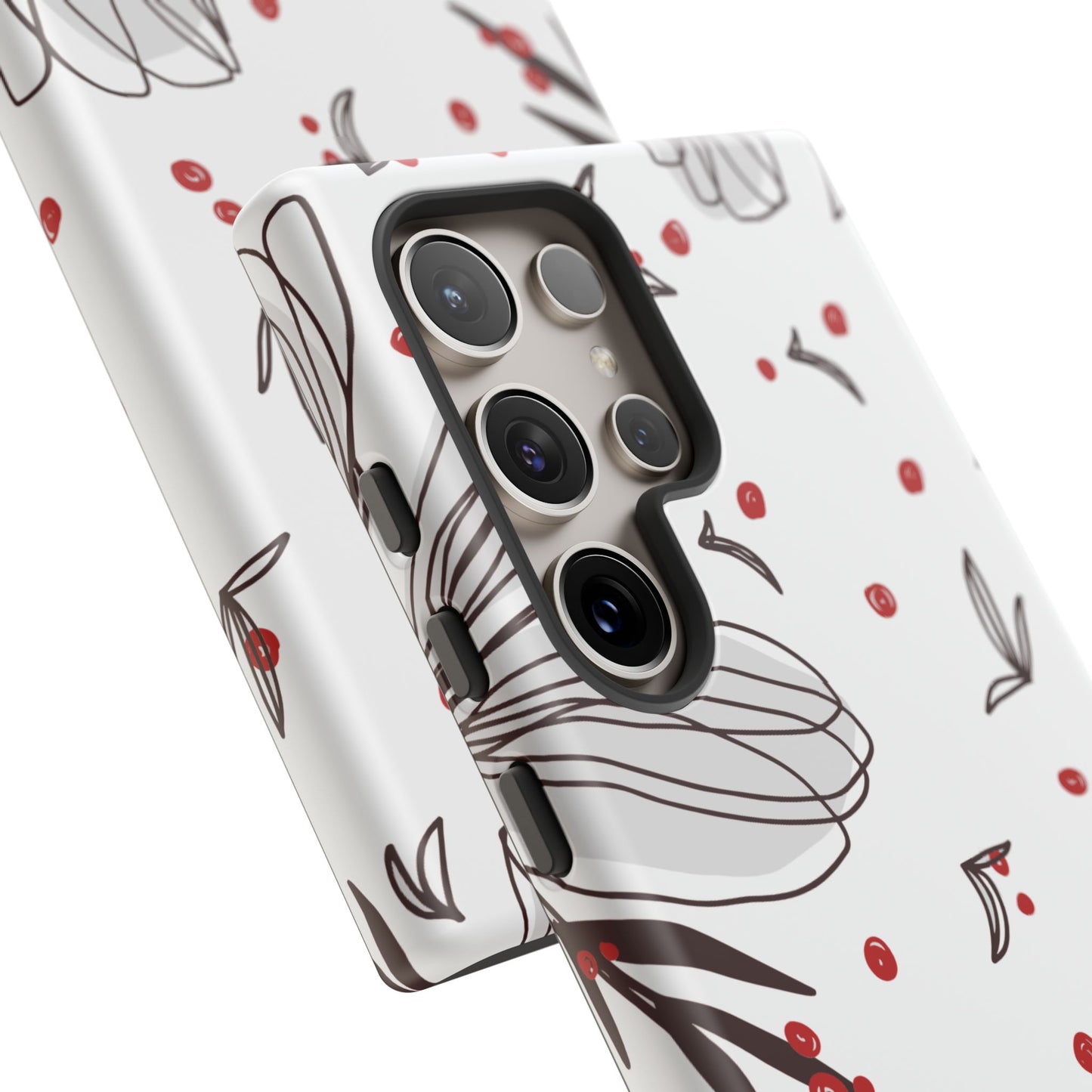 Minimalist Line Art Floral Tough Samsung Galaxy  Case – Bold Red and Black Design, Shockproof Protection