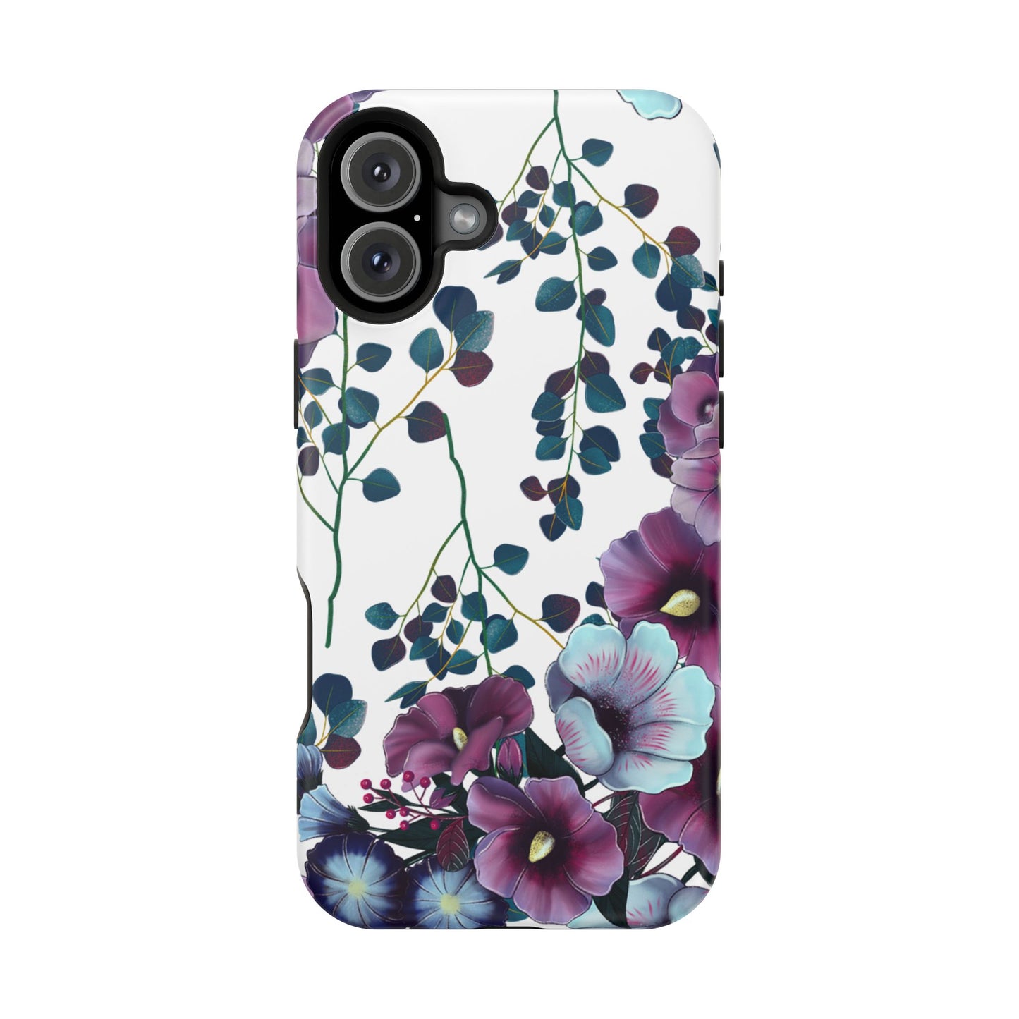 Moody Purple & Teal Floral MagSafe iPhone Series Case – Elegant Botanical Design