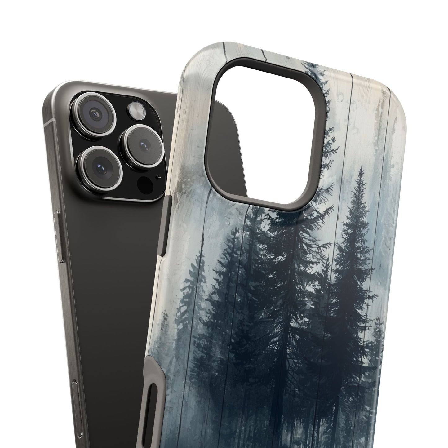 Rustic Pine Forest MagSafe iPhone Case - Blue Toned Woodland Design