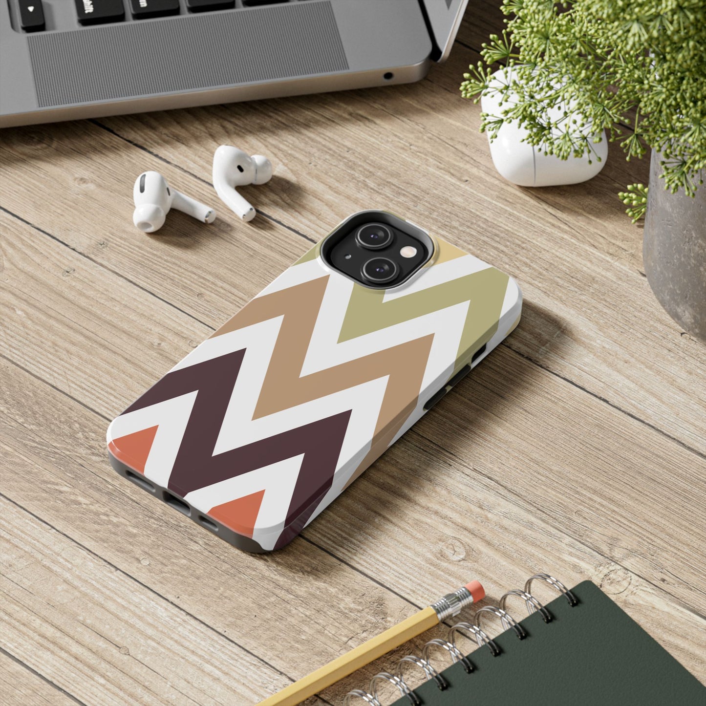 Earthy Chevron iPhone Case – Boho-Inspired Design with Dual-Layer Protection