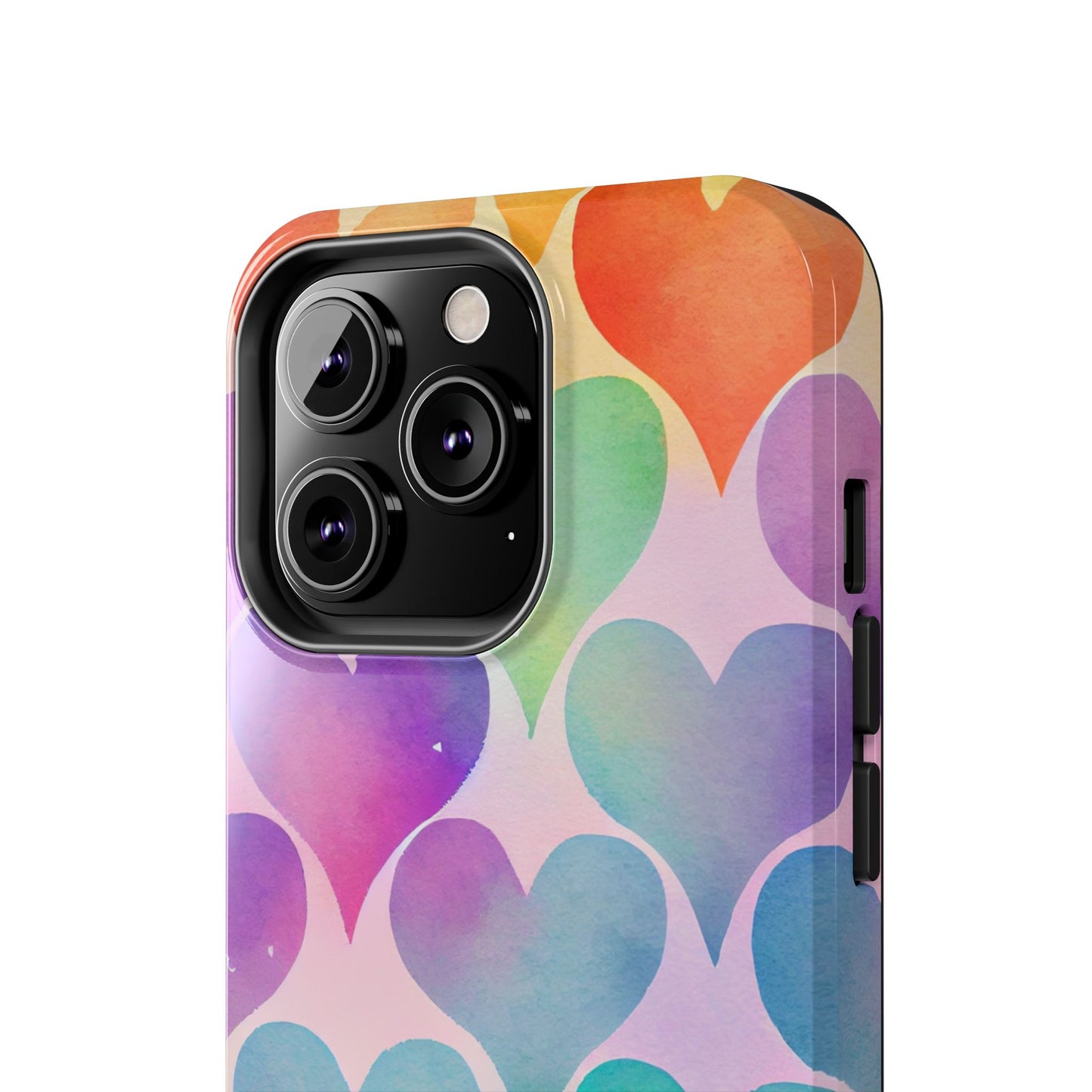 Rainbow Hearts Watercolor iPhone Case – Slim Design, Glossy Finish